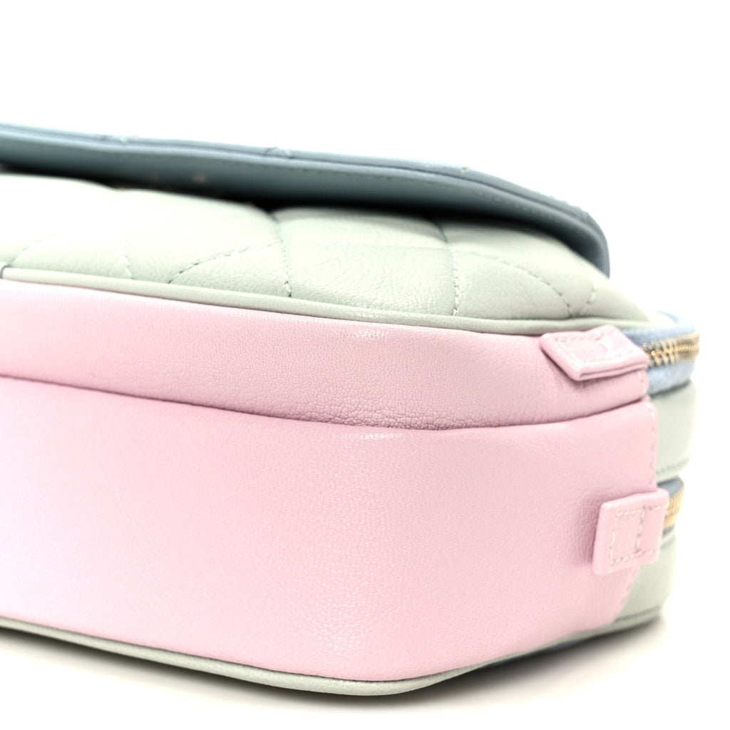 Goatskin Quilted Tri-Color In & Out Waist Bag Green Blue Pink