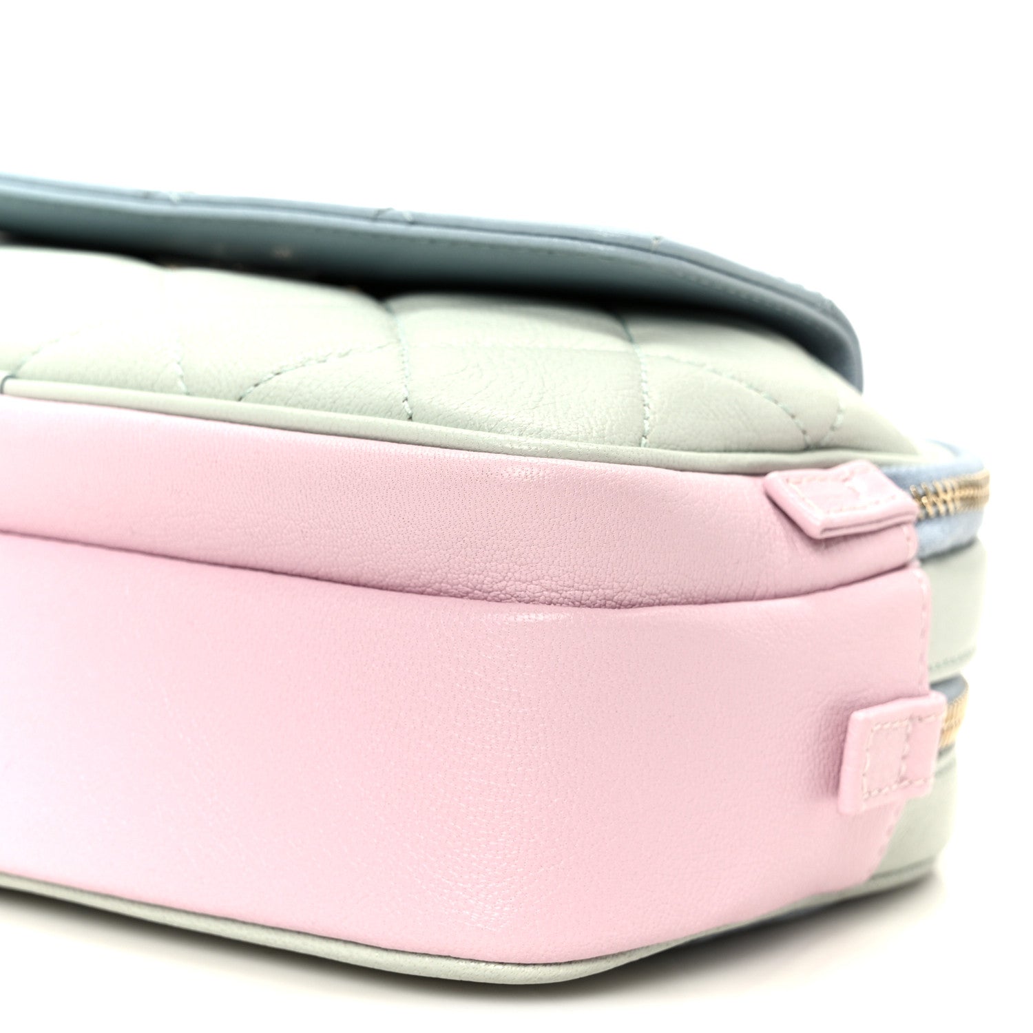 Goatskin Quilted Tri-Color In & Out Waist Bag Green Blue Pink