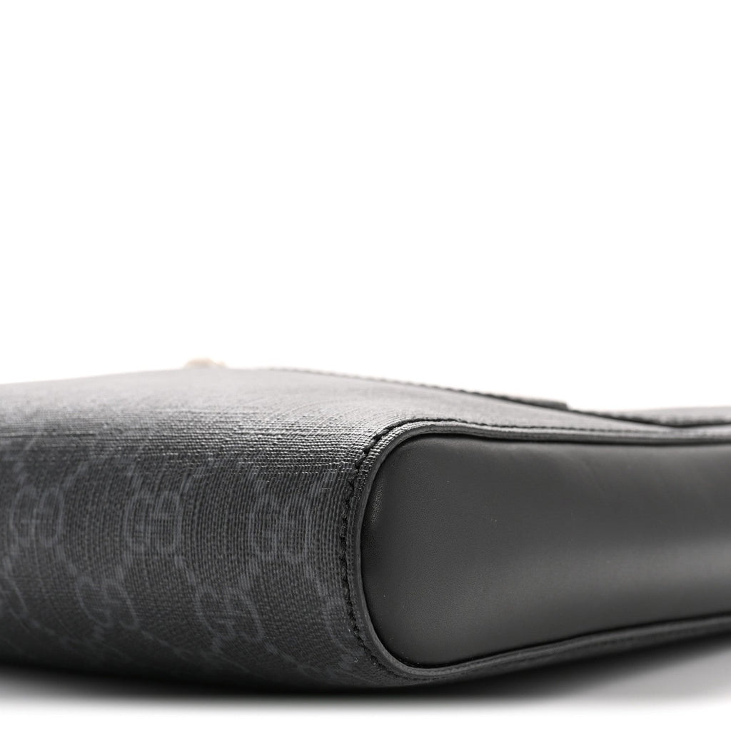 GG Supreme Monogram Web Small Flat Messenger Bag Black Grey