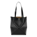 Shiny Calfskin Medium Puzzle Fold Tote Black
