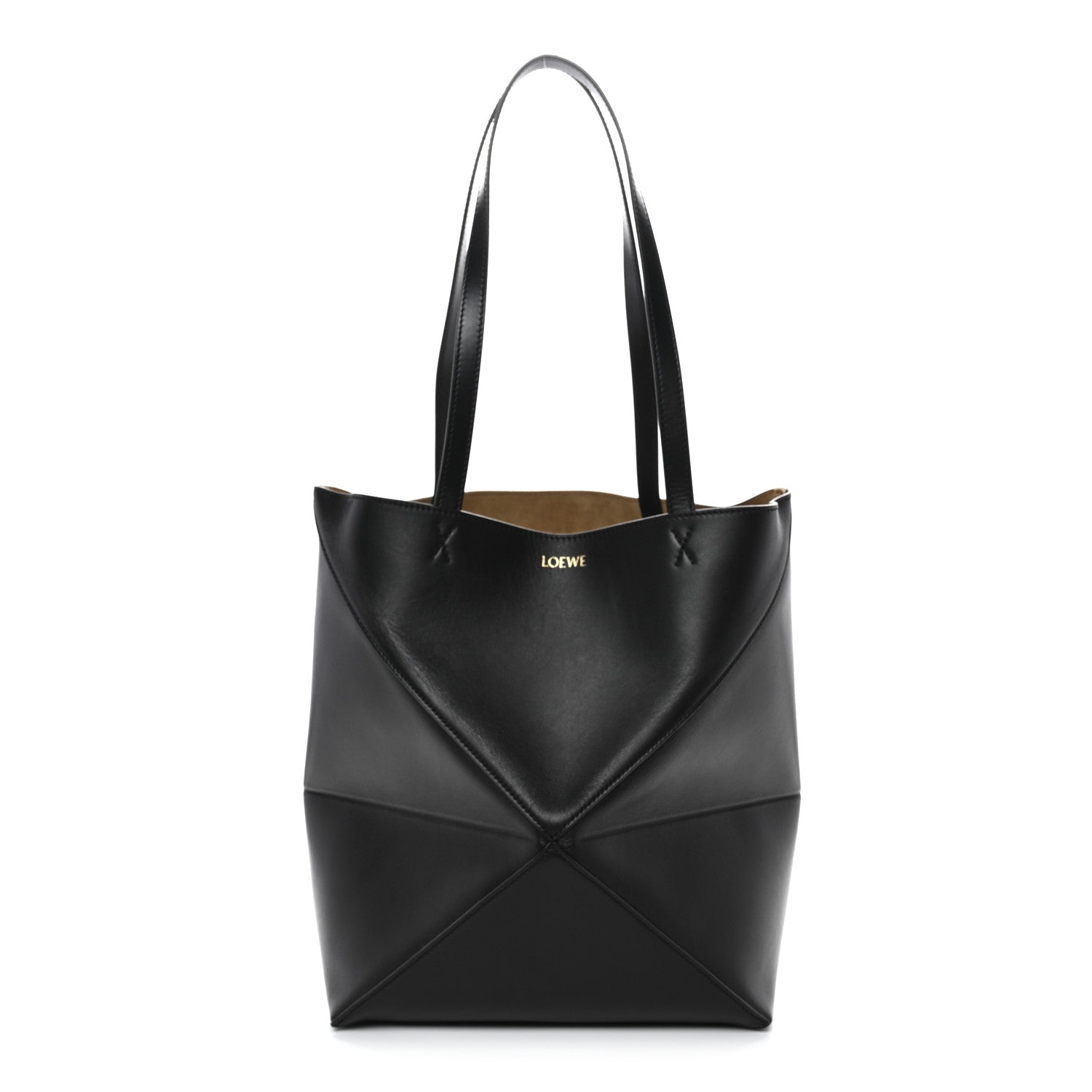 Shiny Calfskin Medium Puzzle Fold Tote Black