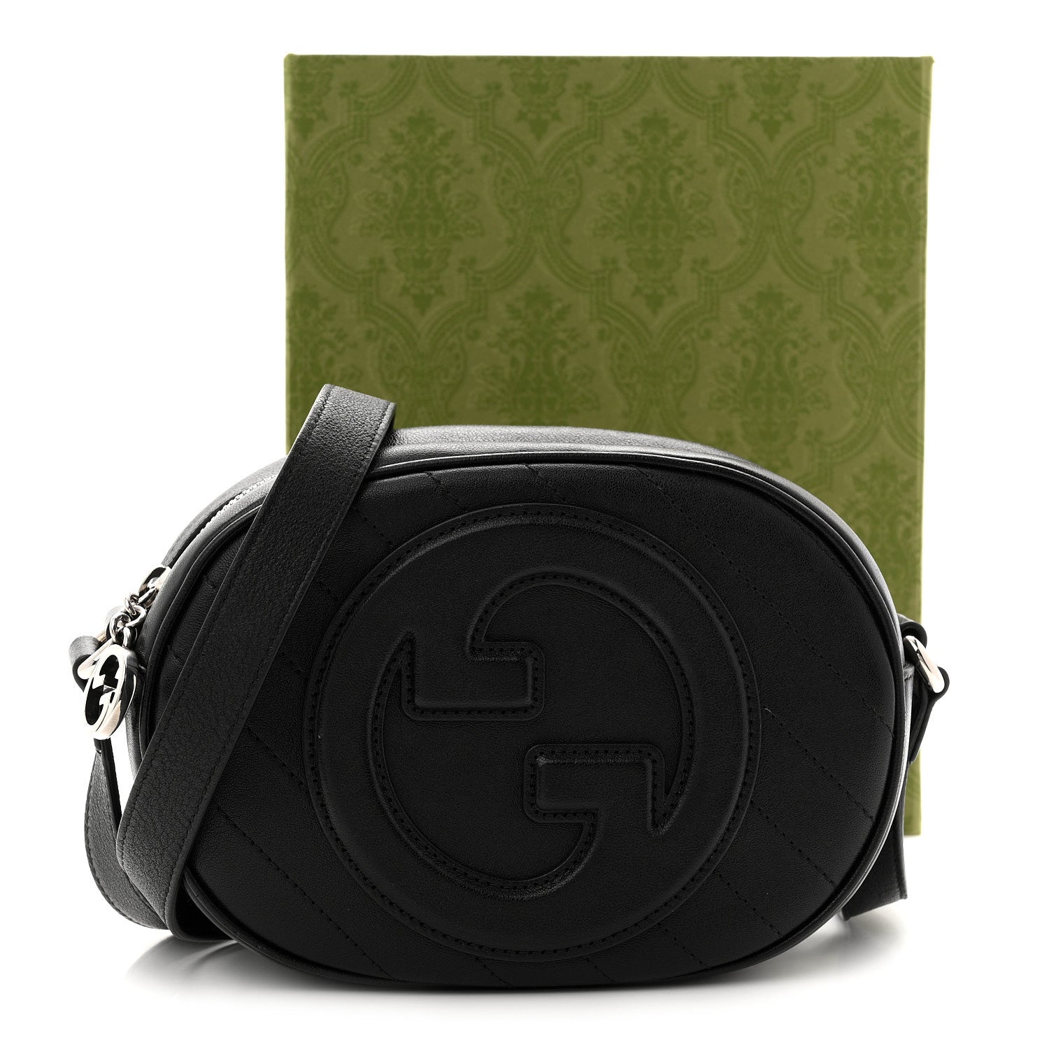 Sakai Be Green Calfskin Diagonal Stitched Mini Blondie Shoulder Bag Black