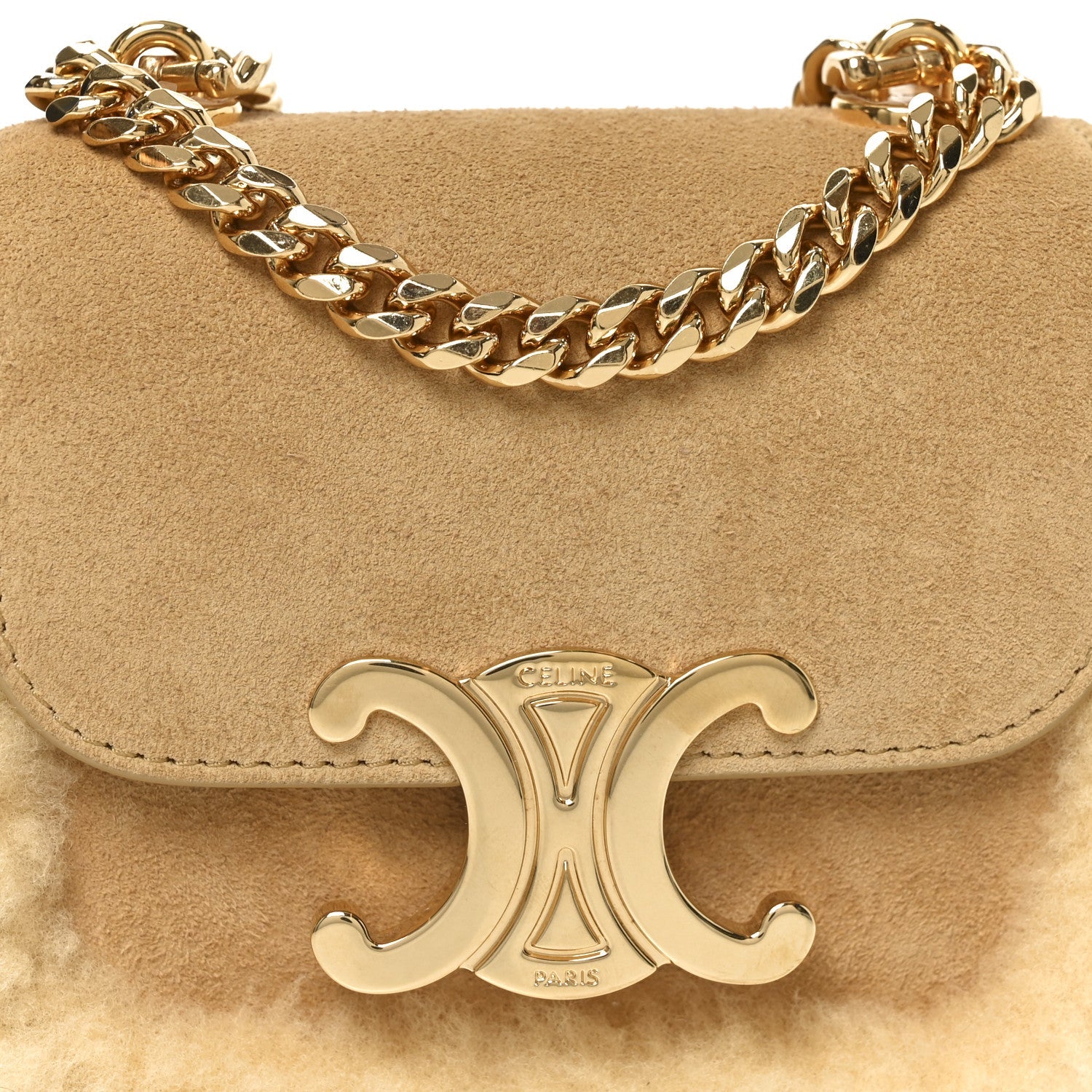 Suede Shearling Triomphe Mini Chain Claude Natural