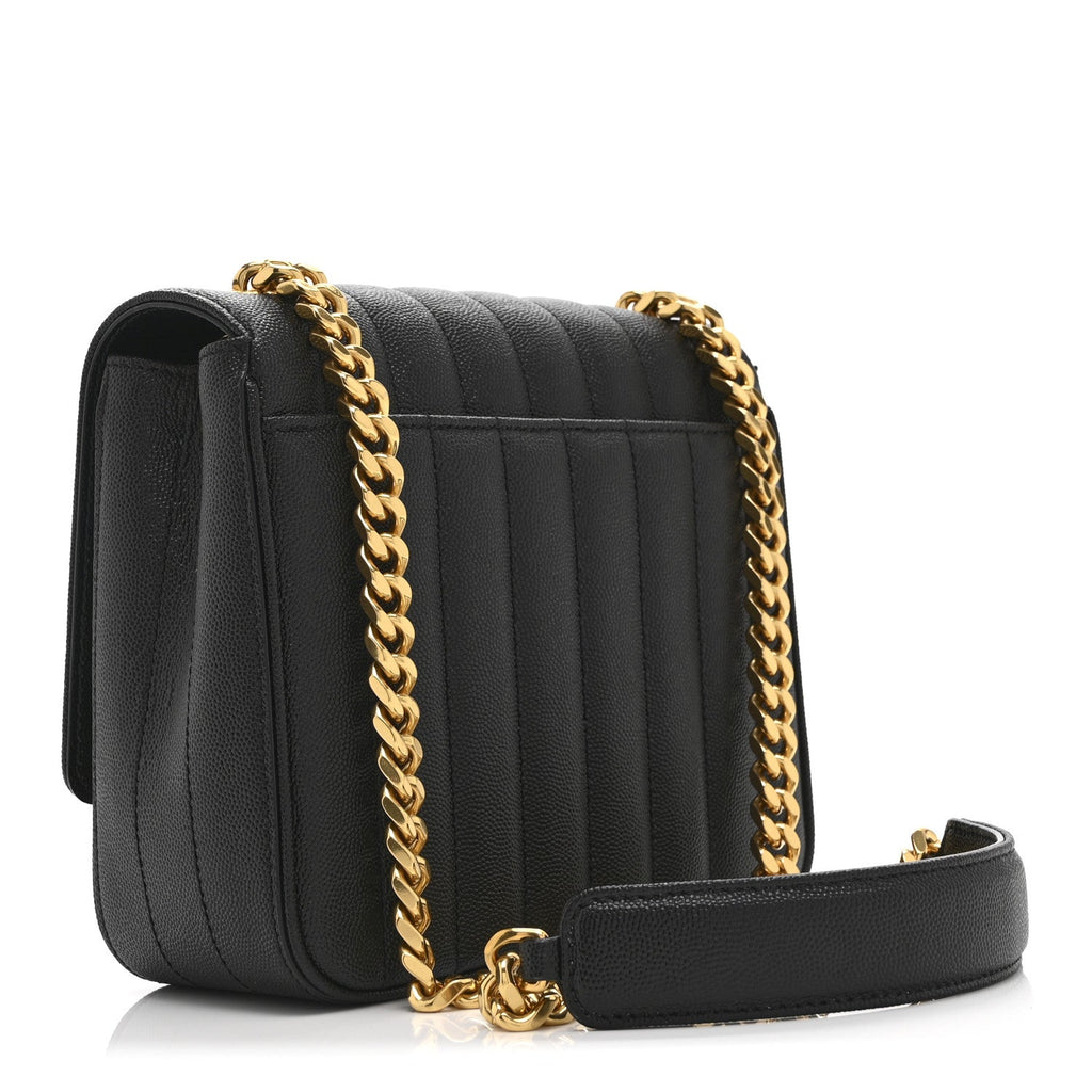 Grain De Poudre Matelasse Monogram Medium Vicky Chain Bag Black