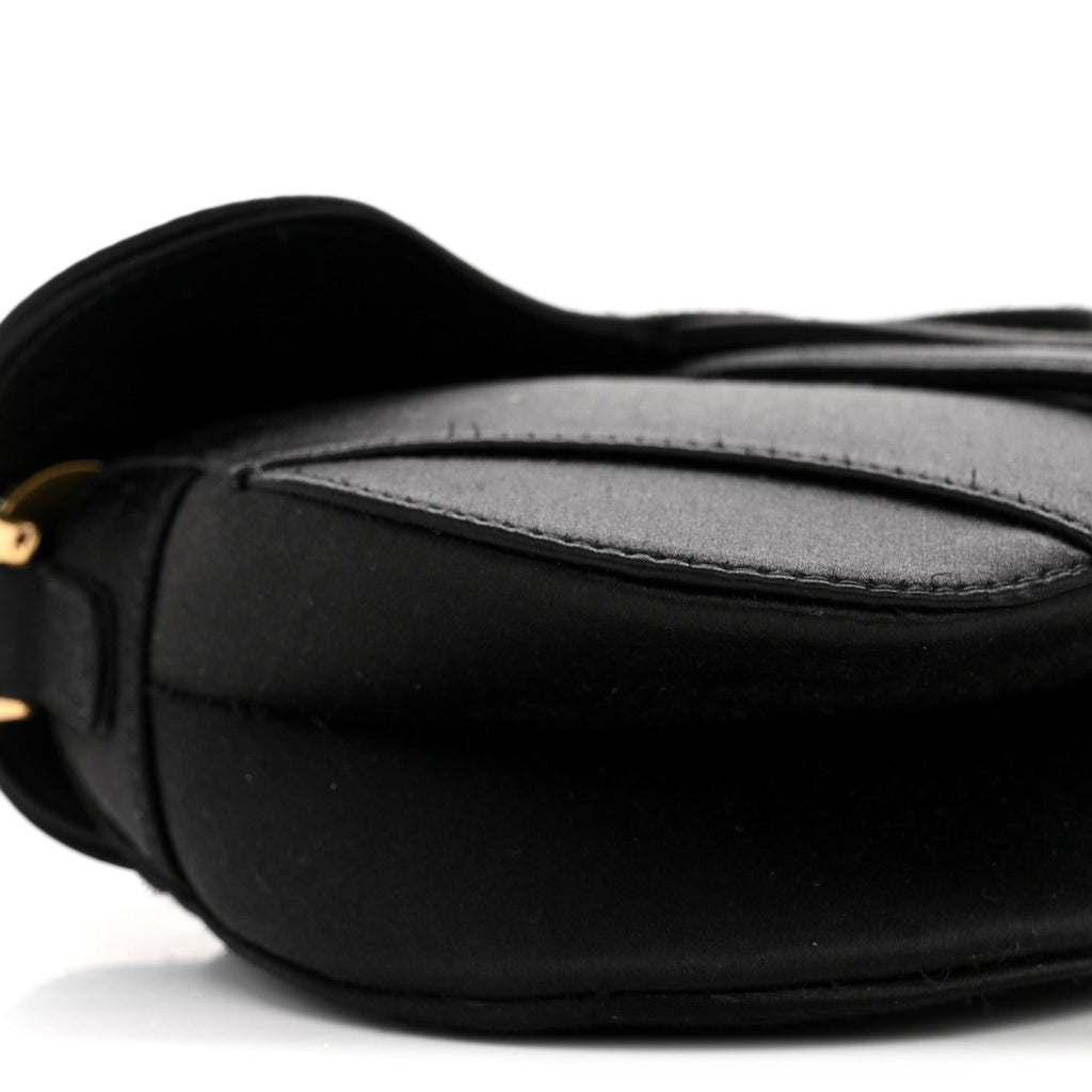 Satin Crystal Mini Saddle Bag Black