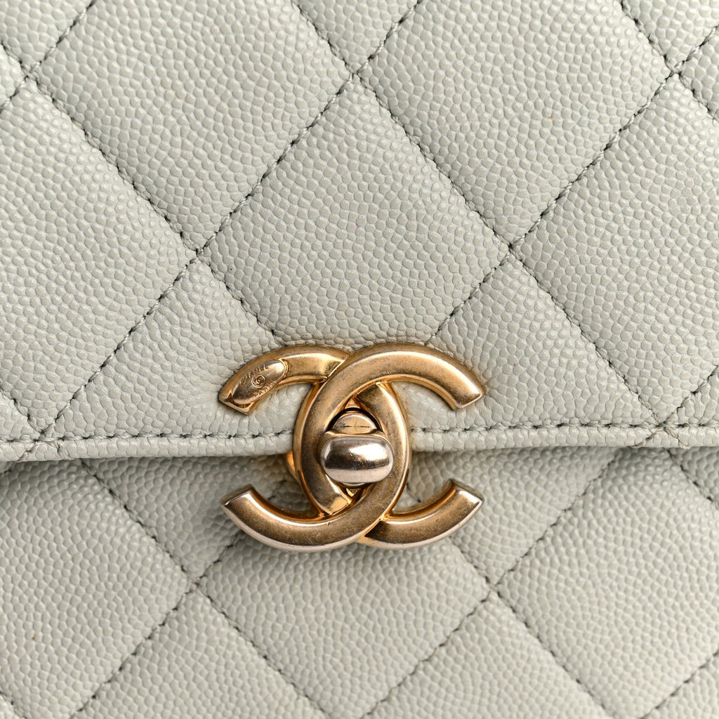 Caviar Quilted Medium Carry Me Top Handle Flap Light Blue