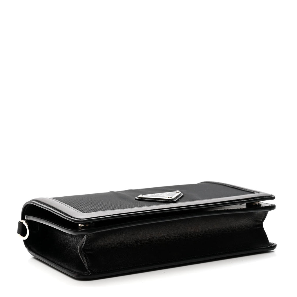 Nylon Metallic Calfskin Mini Crossbody Bag Black