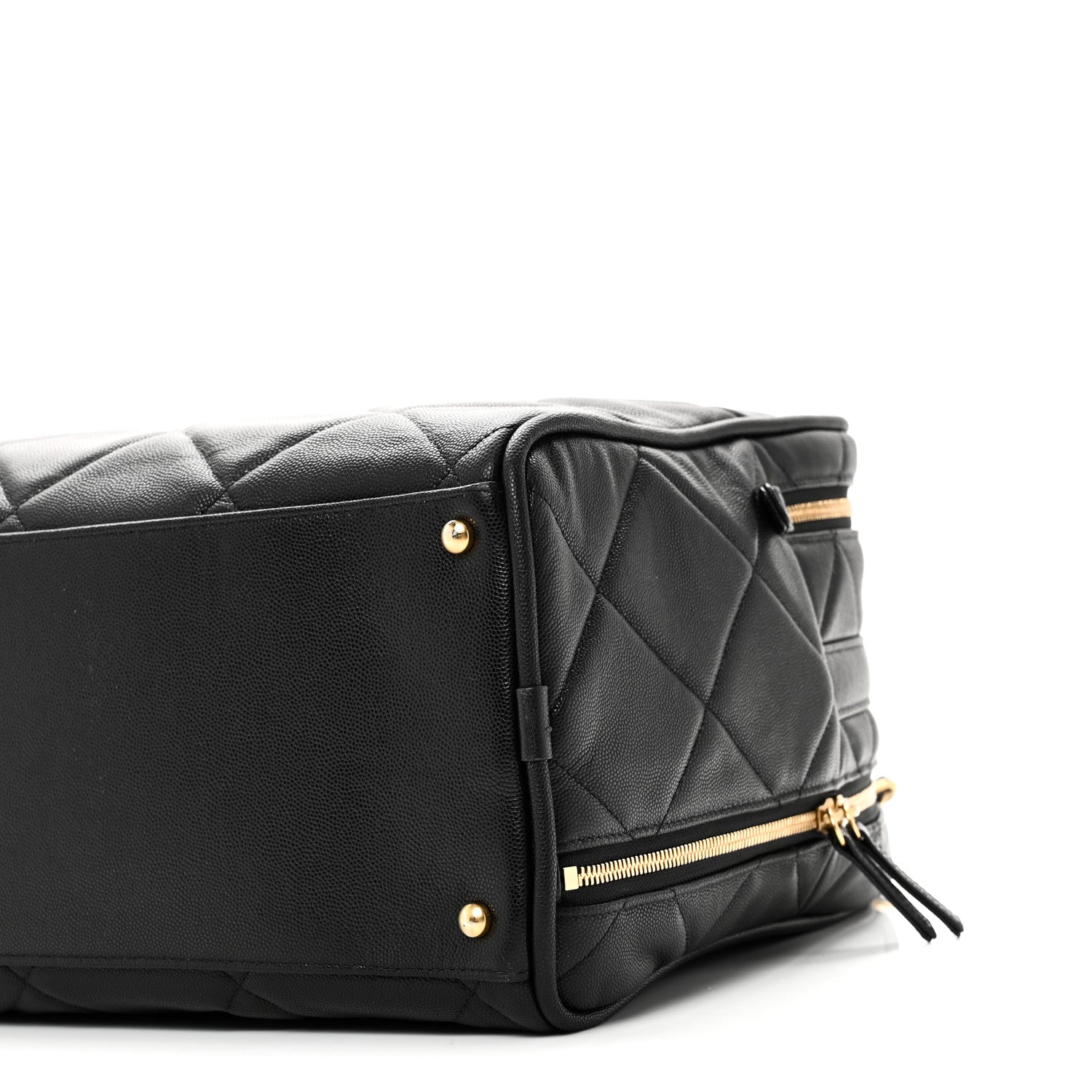 Shiny Grained Calfskin Quilted Travel Bowling Bag Black