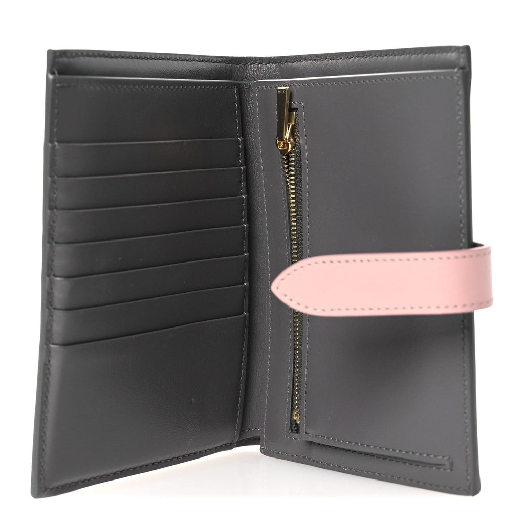 Grained Calfskin Medium Multifunction Strap Wallet Grey Vintage Pink
