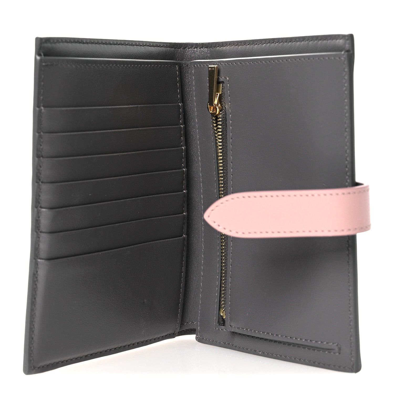 Grained Calfskin Medium Multifunction Strap Wallet Grey Vintage Pink