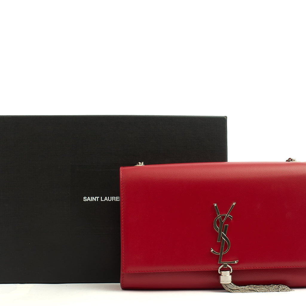 Saint Laurent Shoulder Bag Kate Medium Tassle in Red, Leather