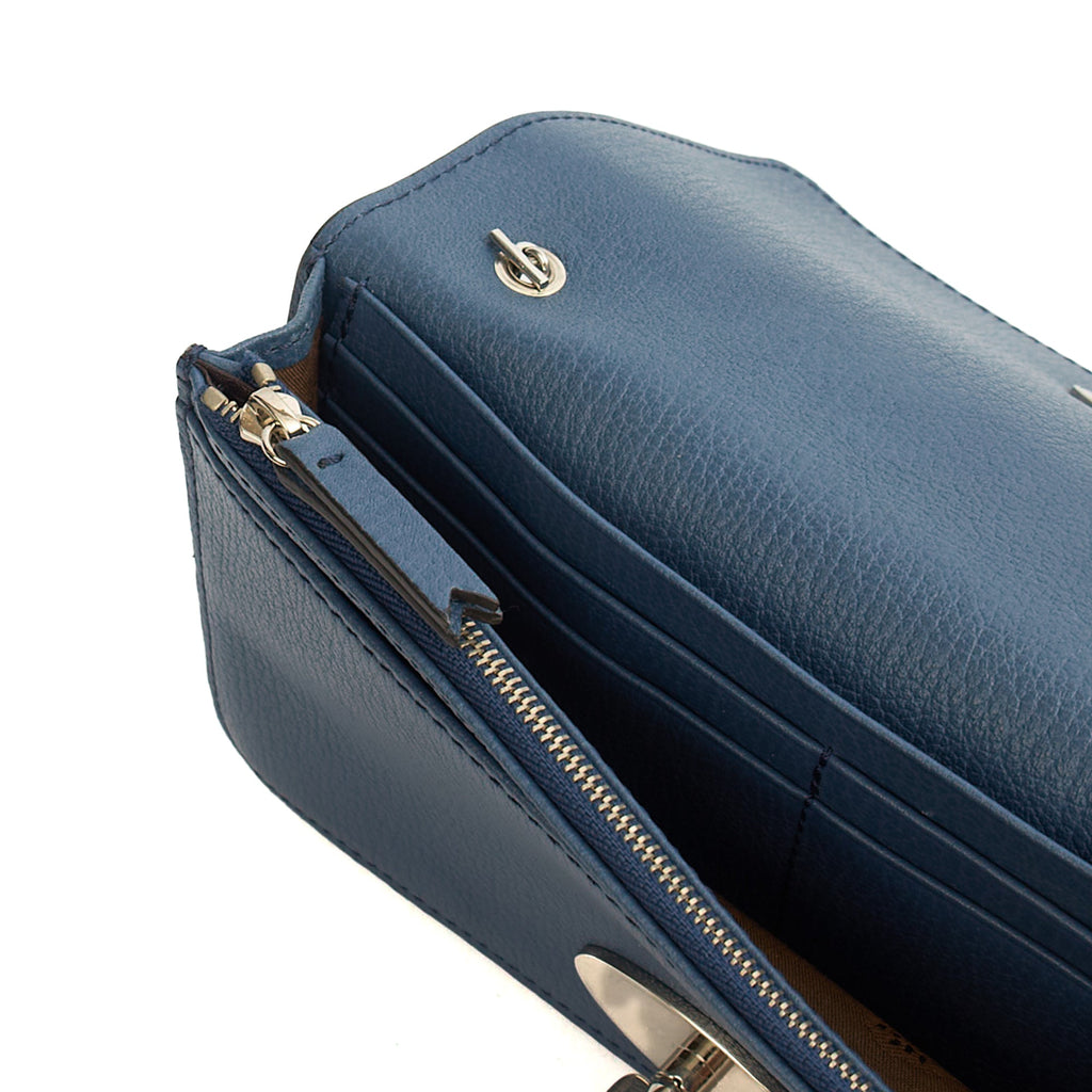 Mulberry Cross Body Bayswater Clutch in Steel Blue, Calfskin Leather