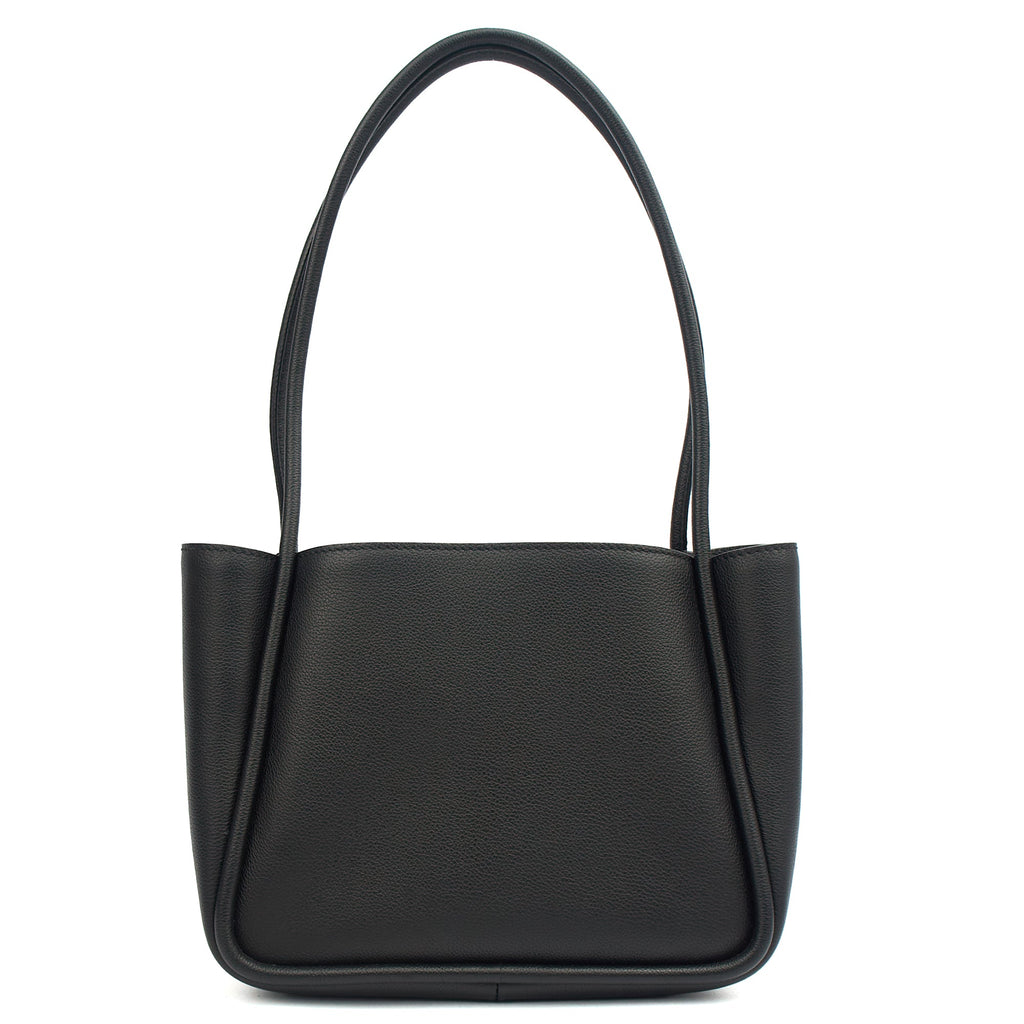 Prada Tote Plaque Logo Leather Mini Bag in Black, Calfskin