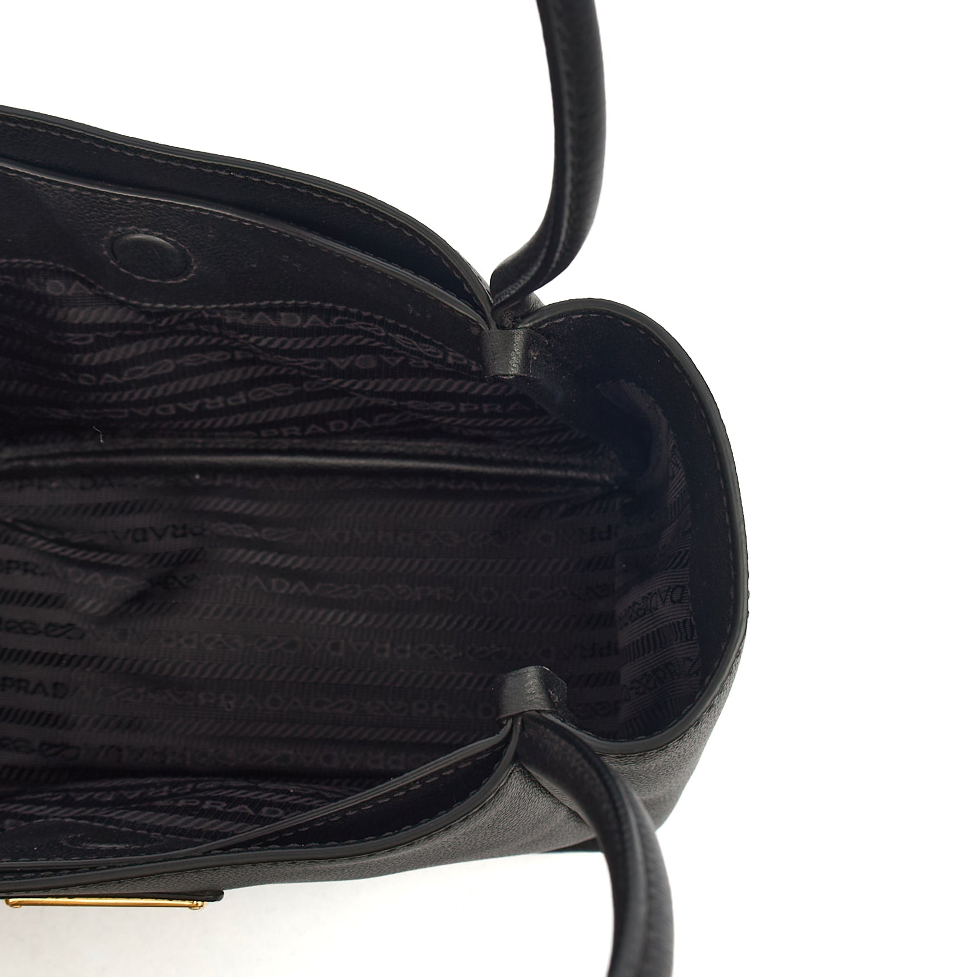 Prada Tote Plaque Logo Leather Mini Bag in Black, Calfskin