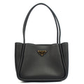 Prada Tote Plaque Logo Leather Mini Bag in Black, Calfskin