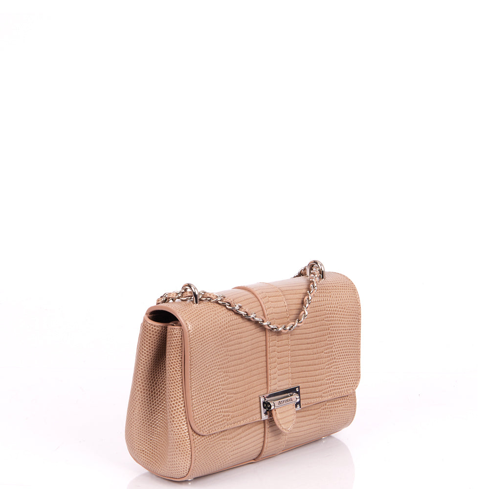 Aspinal of London Shoulder Bag Lottie in Neutral, Exotic Effect Leather