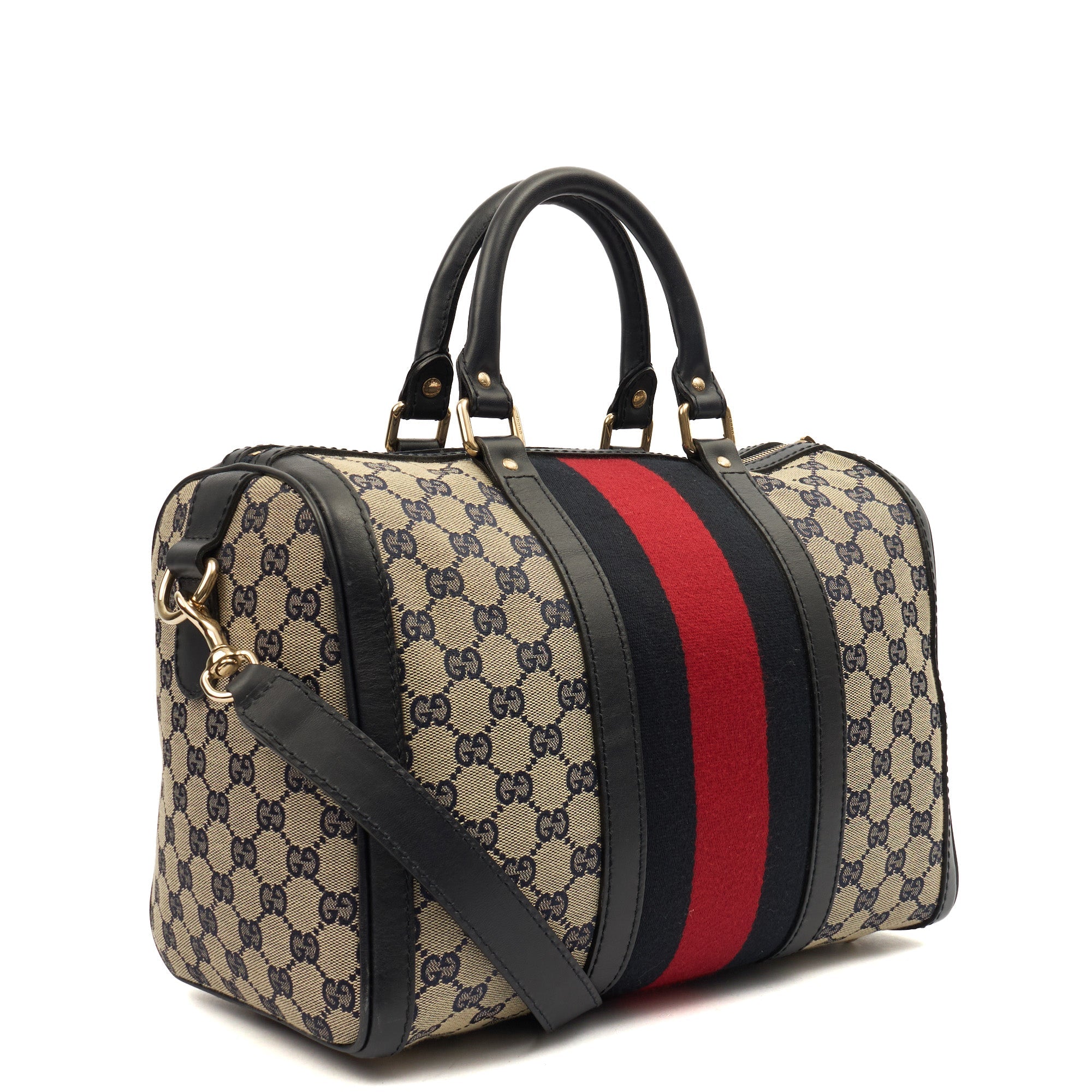 Gucci Top Handle Vintage Web Boston - Medium in invalid, GG Supreme Canvas