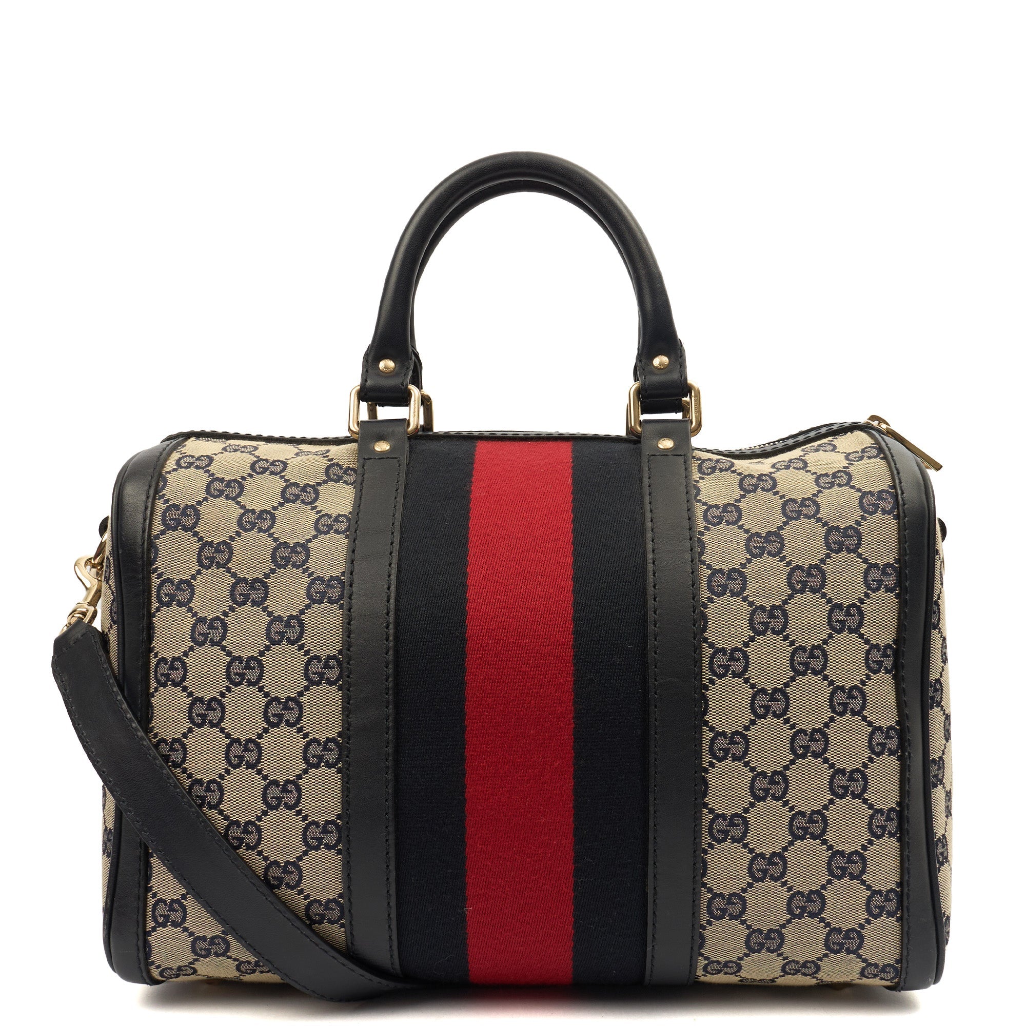 Gucci Top Handle Vintage Web Boston - Medium in invalid, GG Supreme Canvas