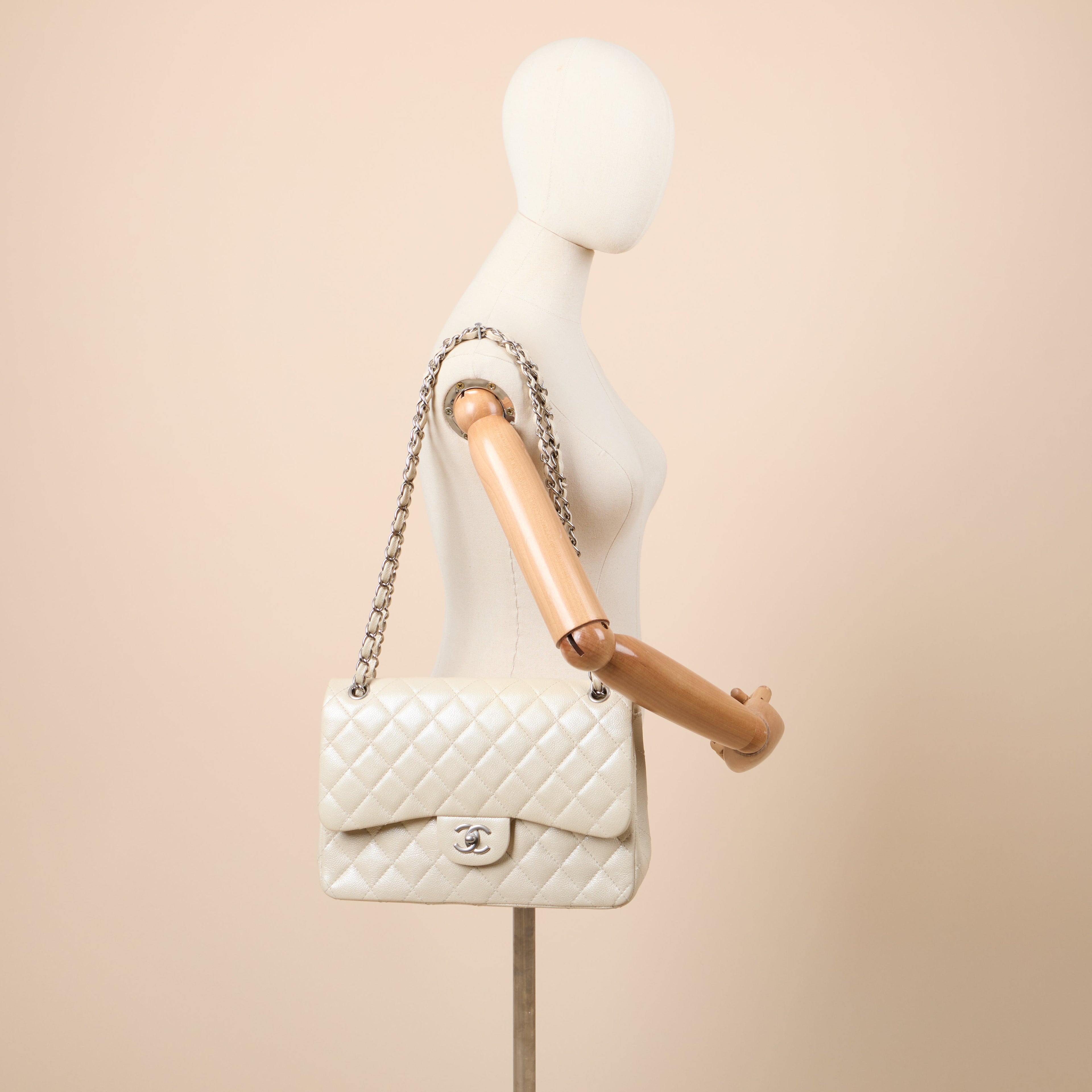 Chanel Classic Double Flap - Large in Champagne, Caviar Leather