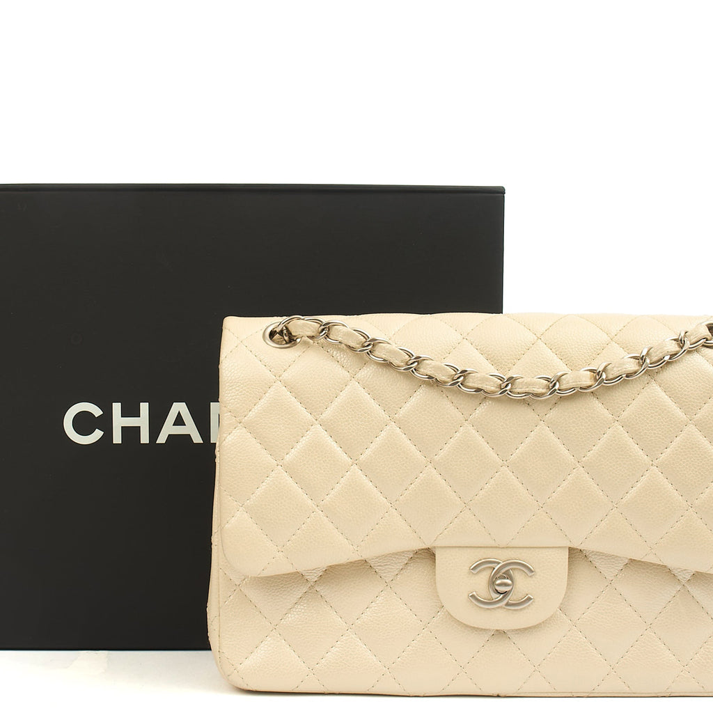 Chanel Classic Double Flap - Large in Champagne, Caviar Leather