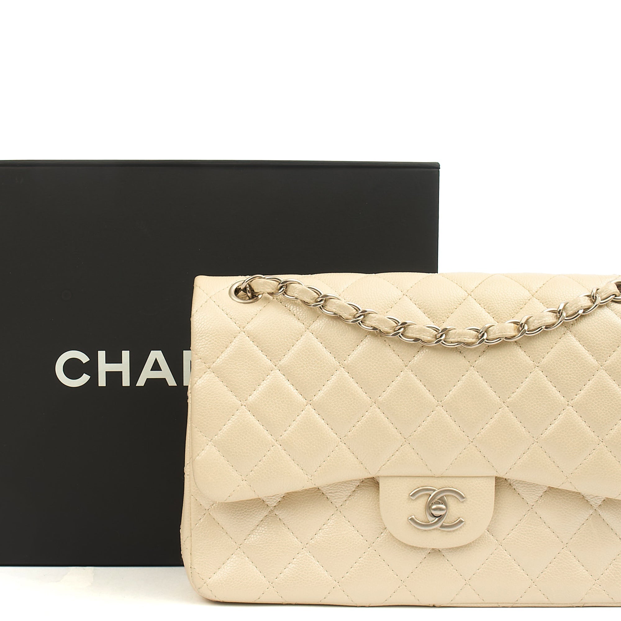 Chanel Classic Double Flap - Large in Champagne, Caviar Leather