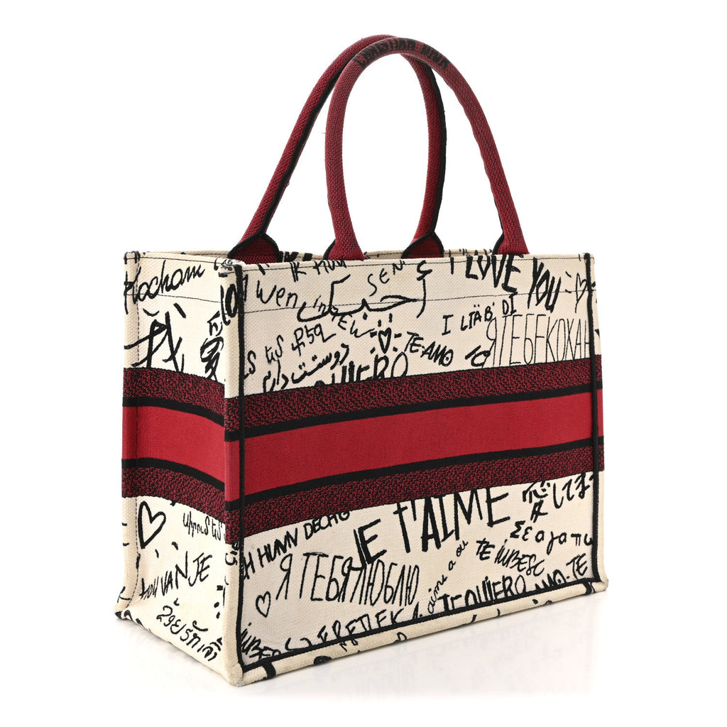 Canvas Embroidered Medium Dioramour Graffiti Book Tote Latte Multicolor