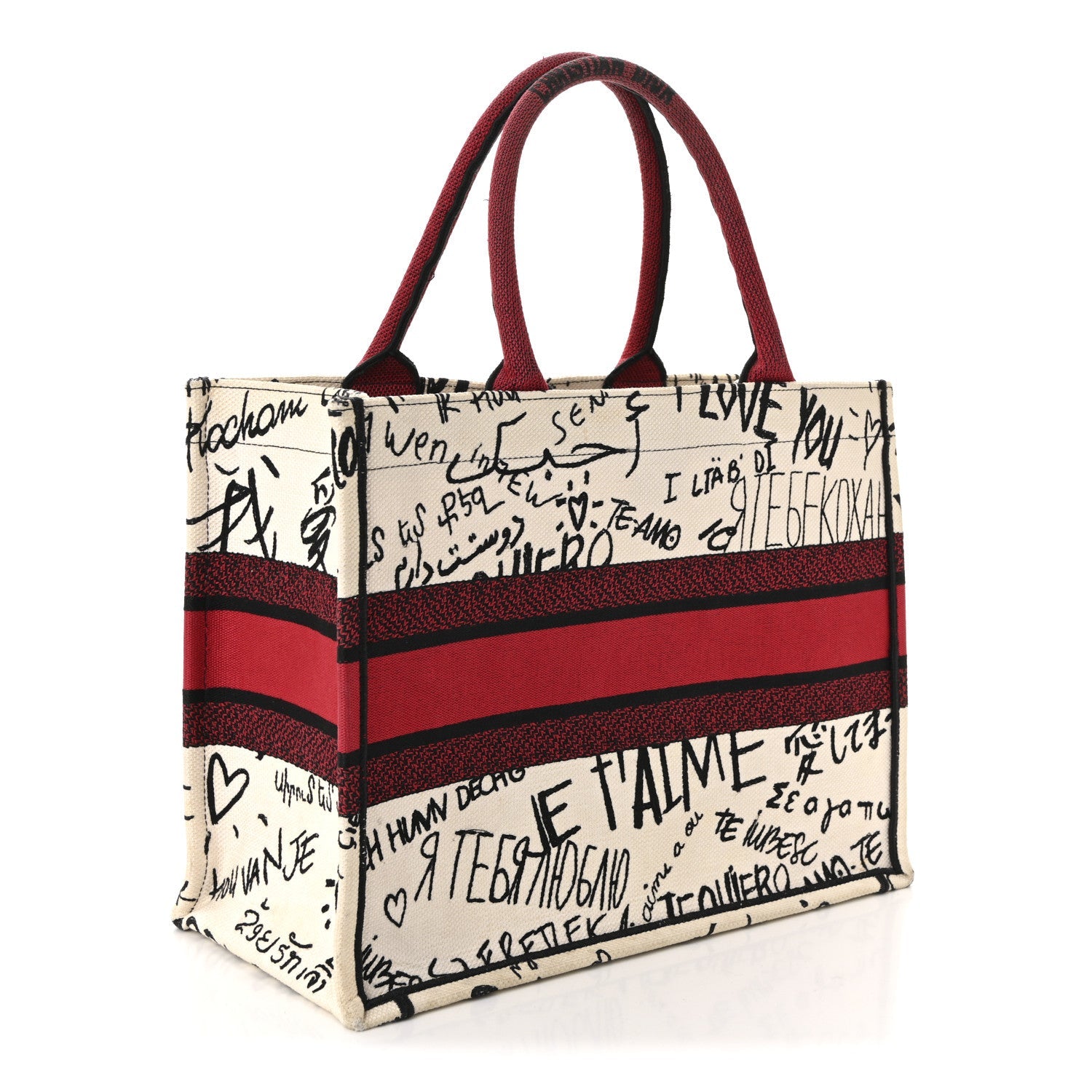 Canvas Embroidered Medium Dioramour Graffiti Book Tote Latte Multicolor
