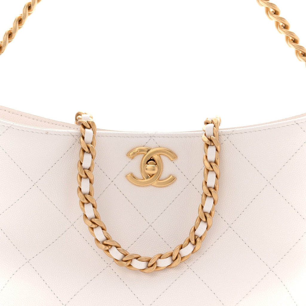 Caviar Quilted Hobo White