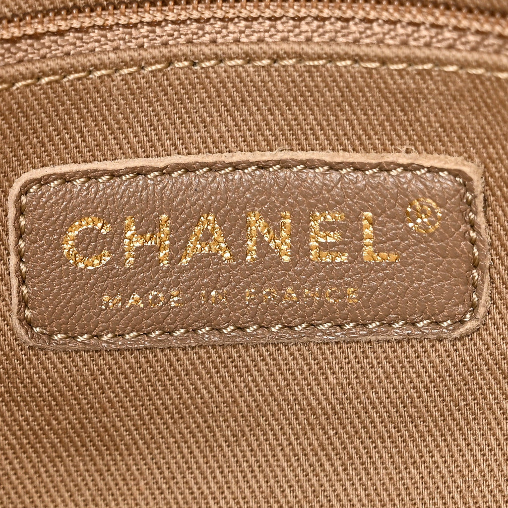 Crumpled Grained Calfskin Large Coco Pleats Tote Khaki