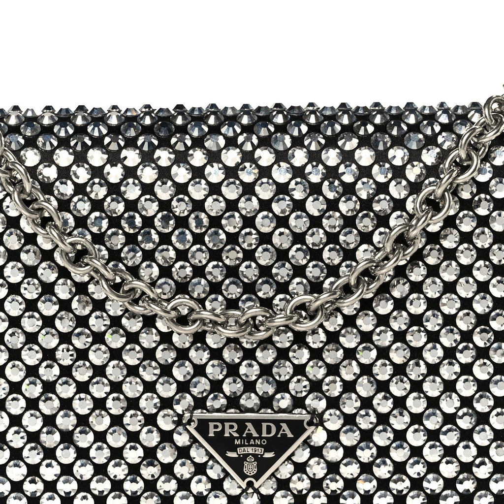 Satin Crystal Metal Triangle Logo Mini Crossbody Bag Cristal