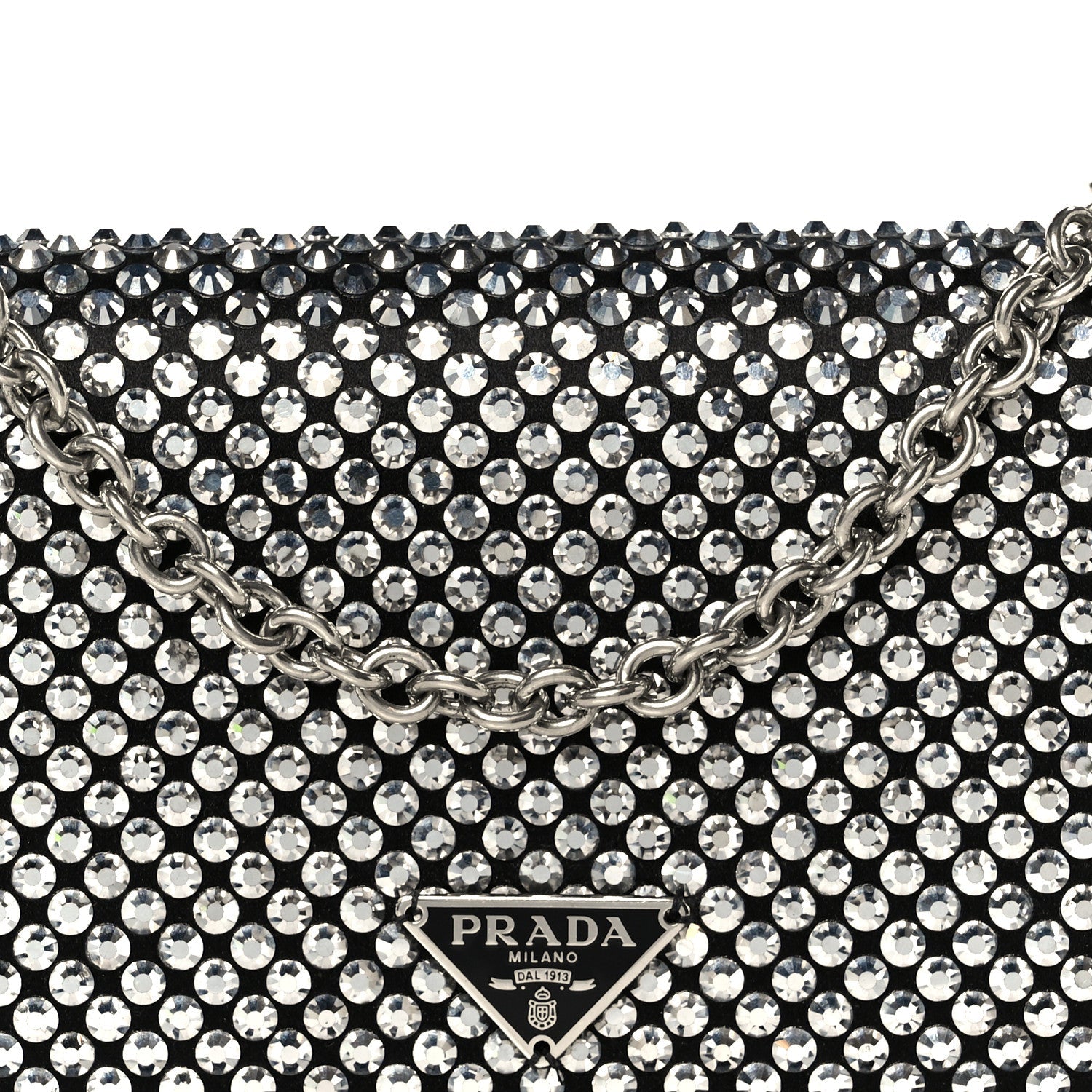 Satin Crystal Metal Triangle Logo Mini Crossbody Bag Cristal