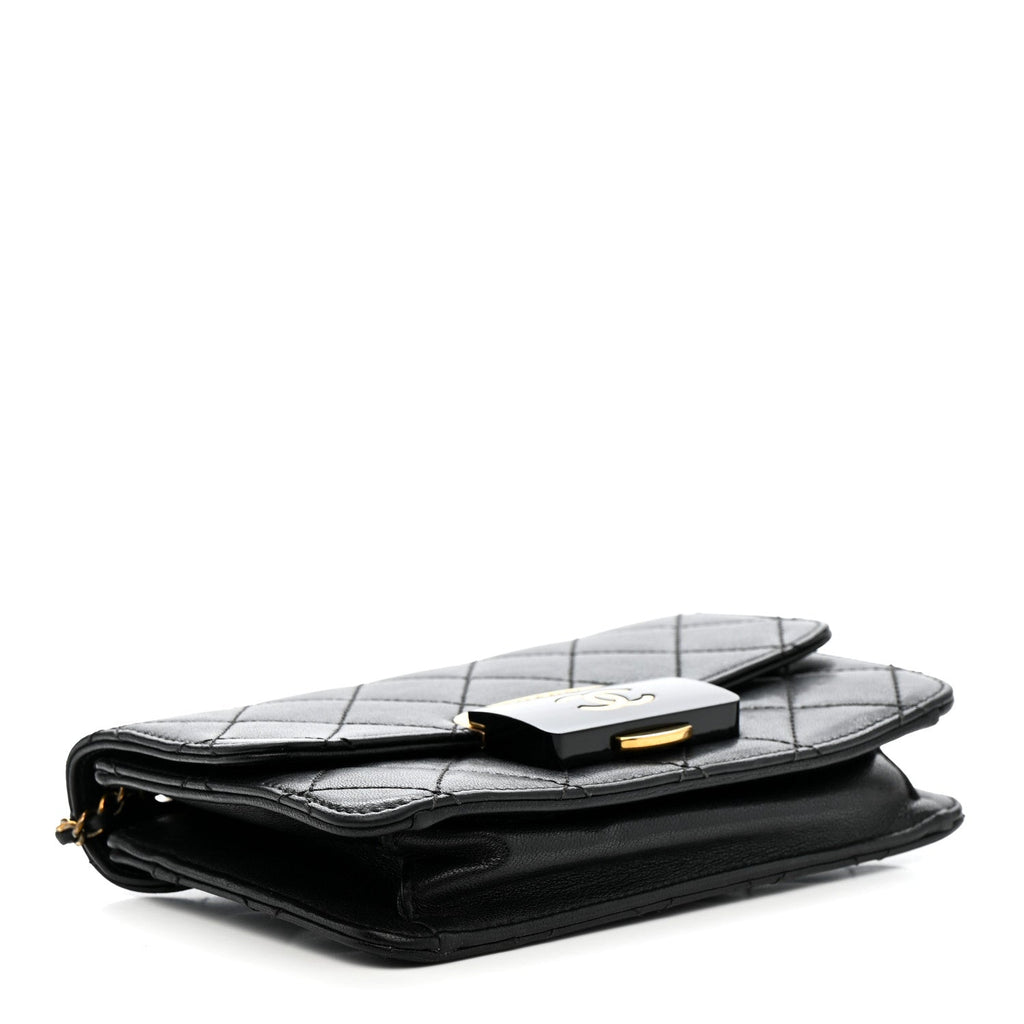 Sheepskin Quilted Mini Beauty Lock Flap Black