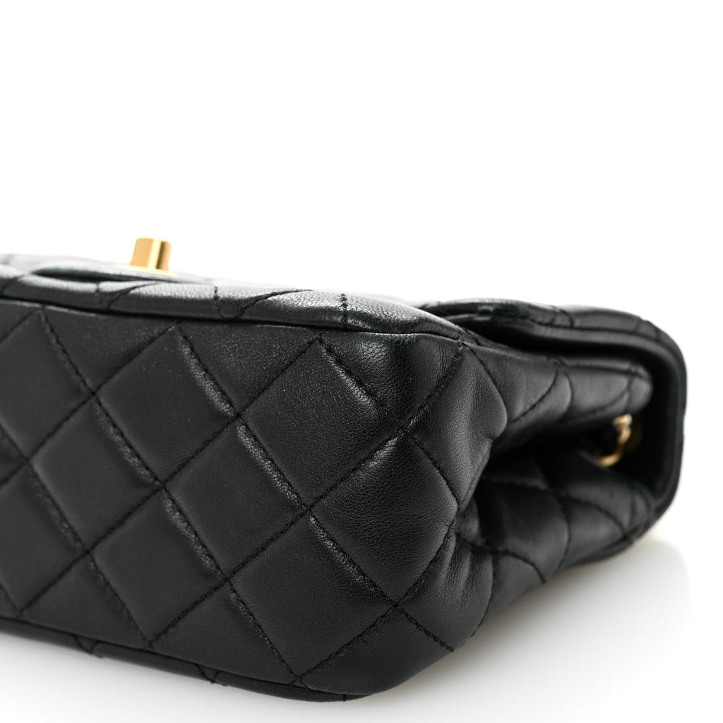Lambskin Quilted Mini Pearl Crush Flap Black