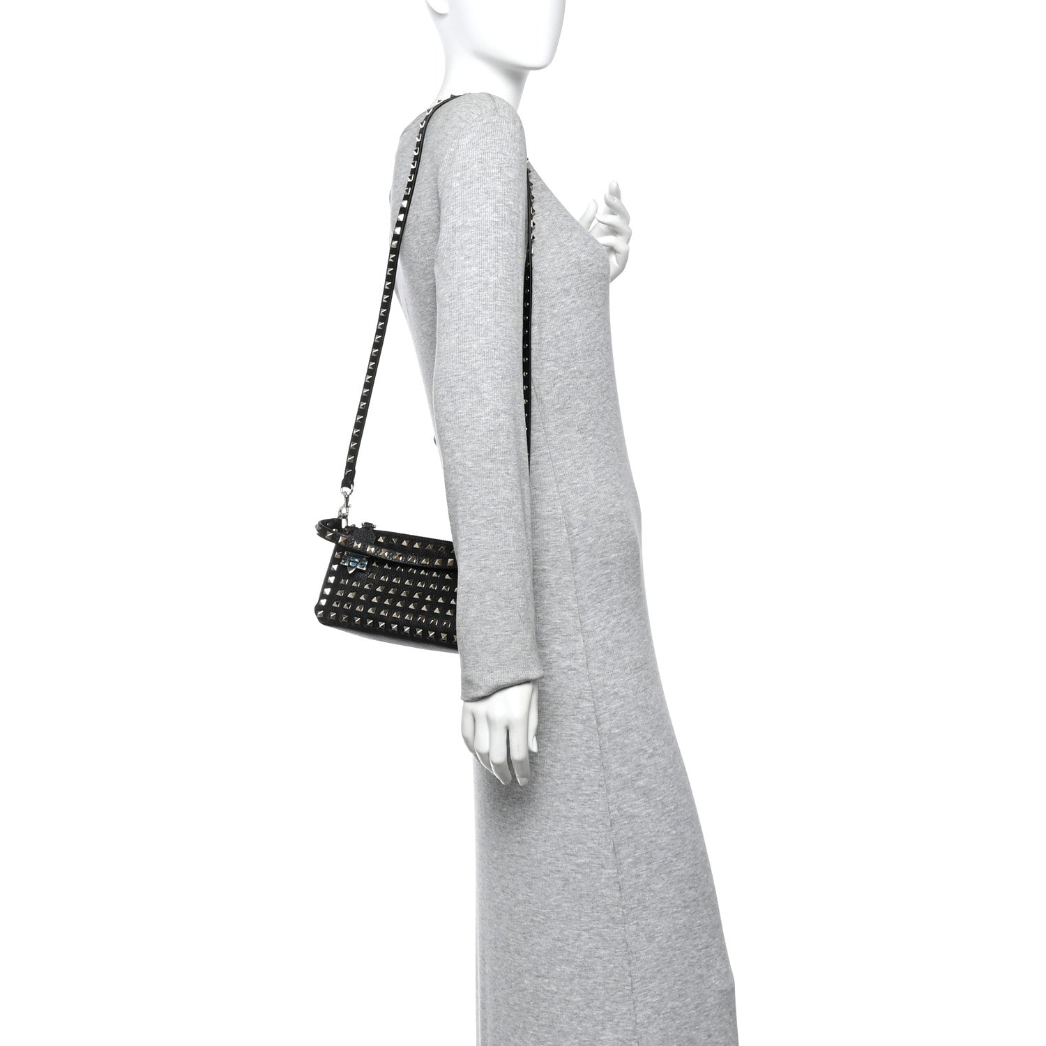 Grained Calfskin Small Rockstud All Over Crossbody Bag Black