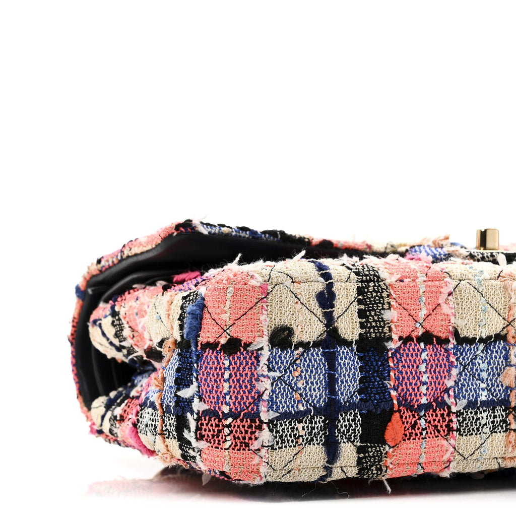 Tweed Quilted Medium Double Flap Blue Orange Yellow