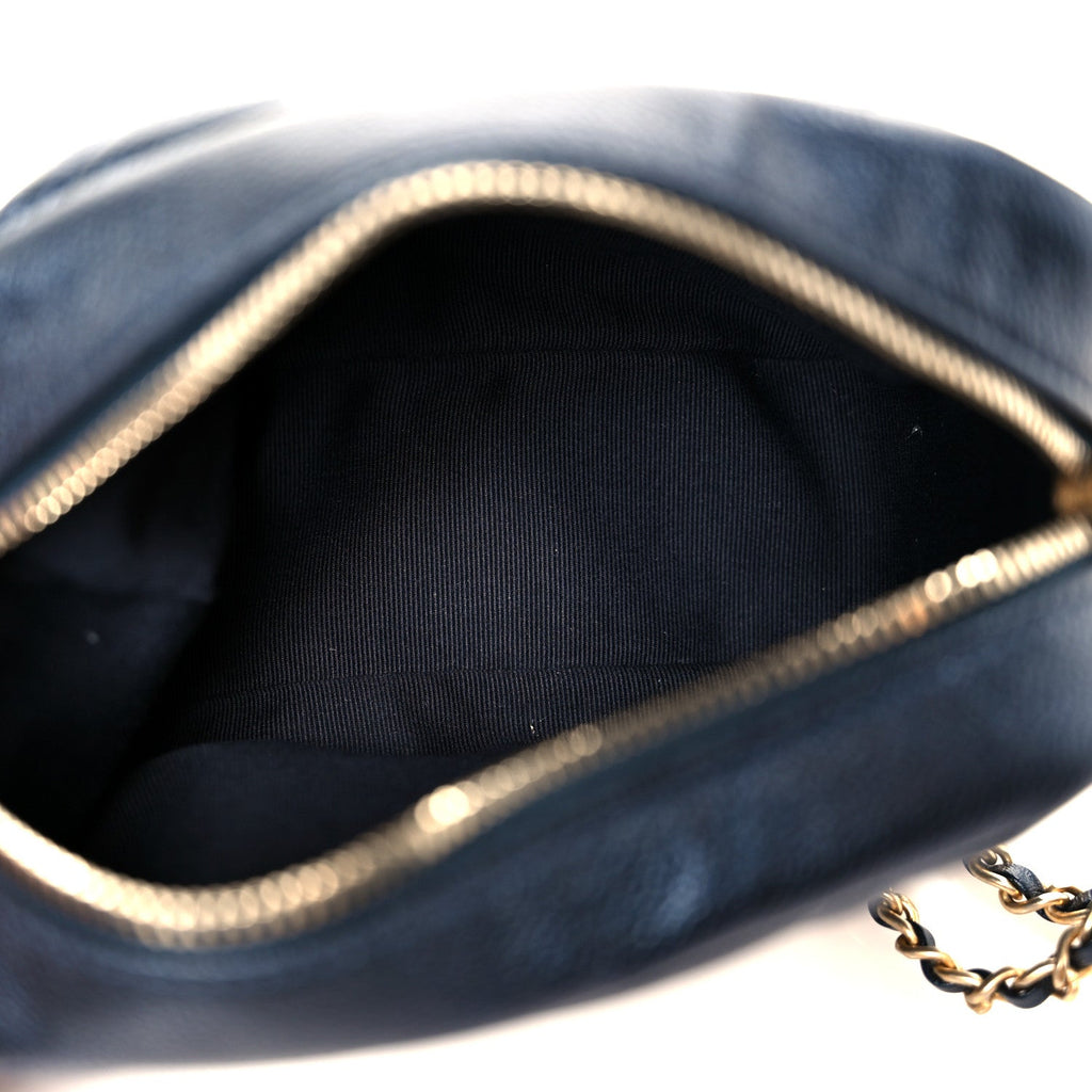 Shiny Caviar Quilted Chain Melody Camera Bag Dark Blue