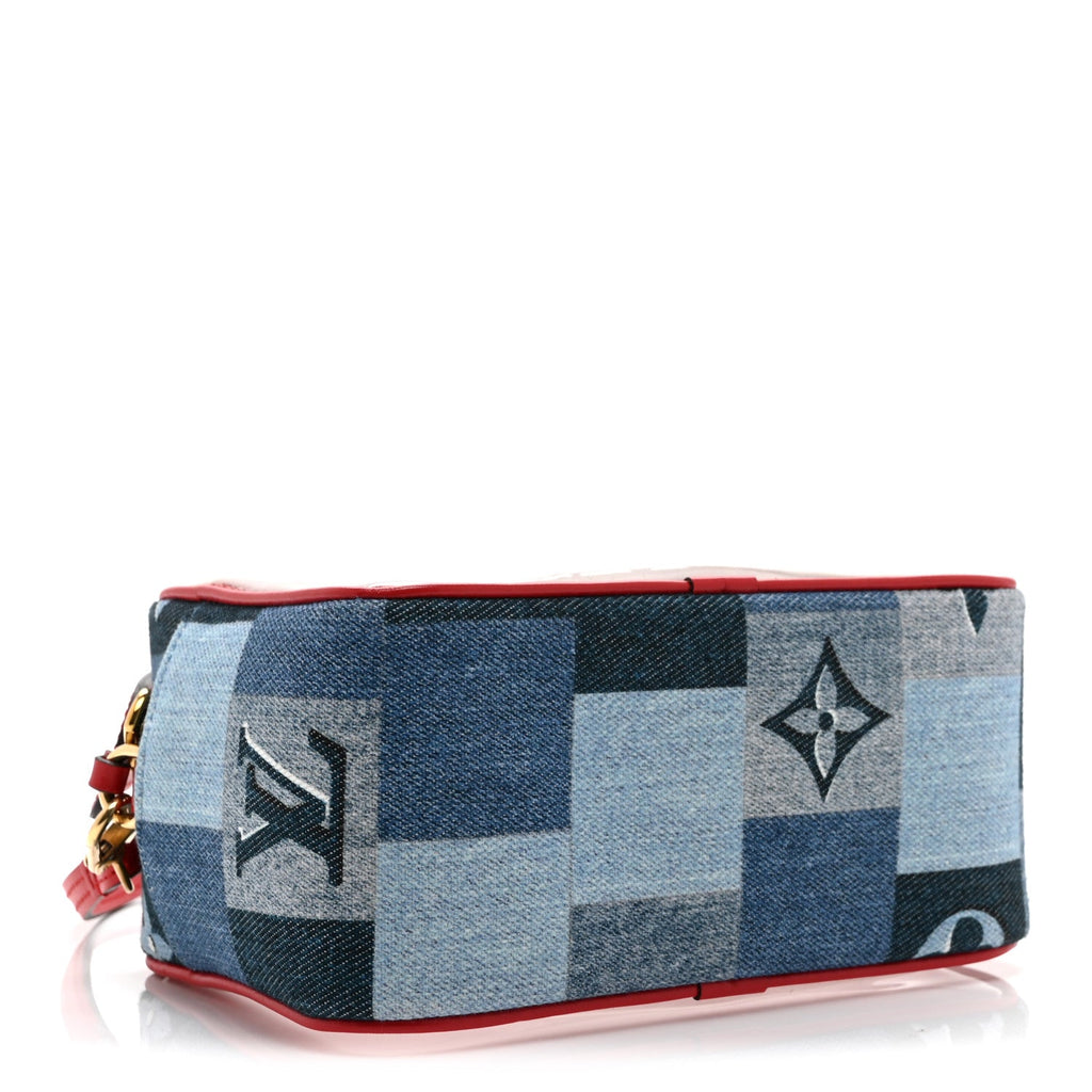 Denim Damier Monogram Patchwork PVC Beach Pouch Blue Rouge