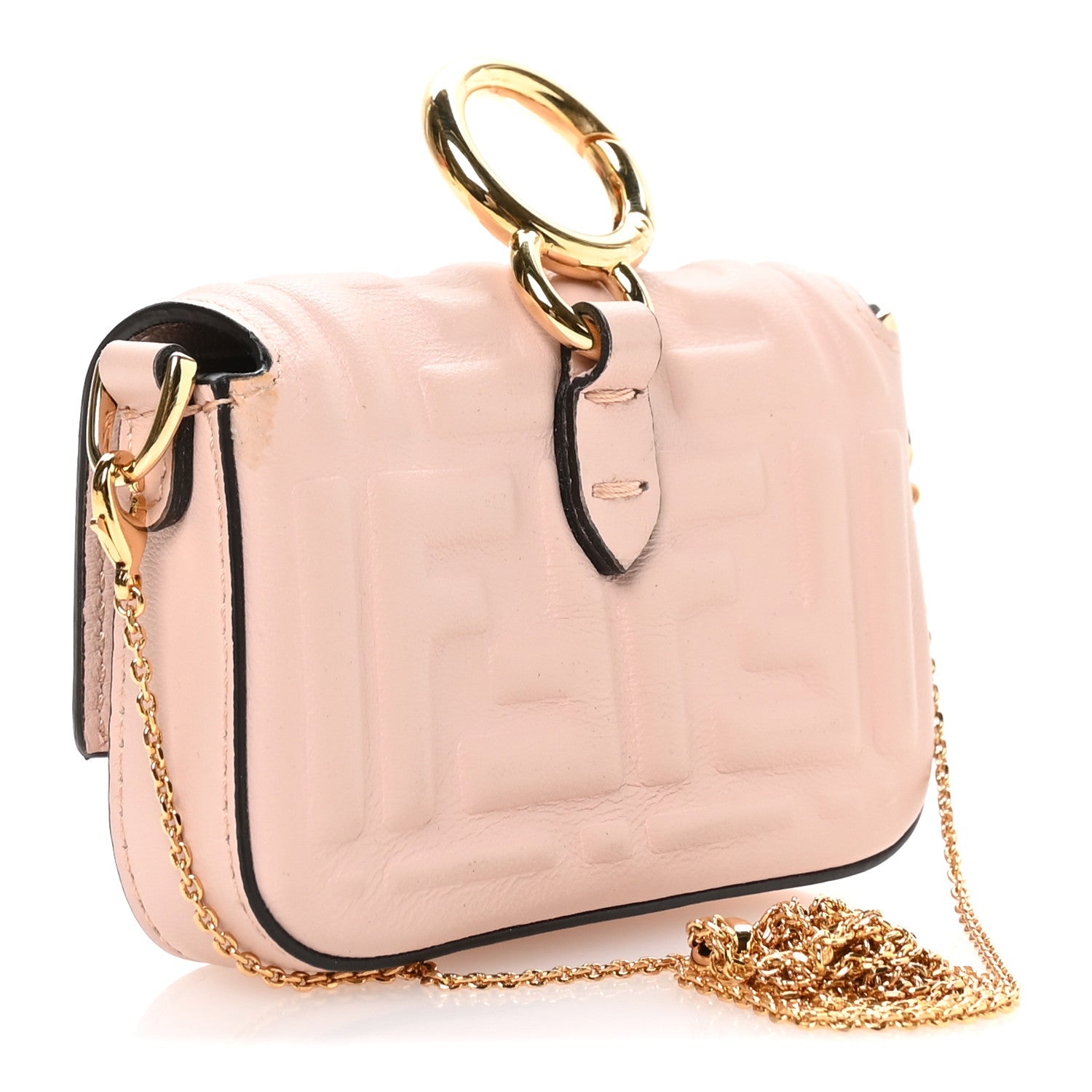 Nappa Matisse FF Embossed Nano Maxi Buckle Baguette Charm Rosa Quarzo