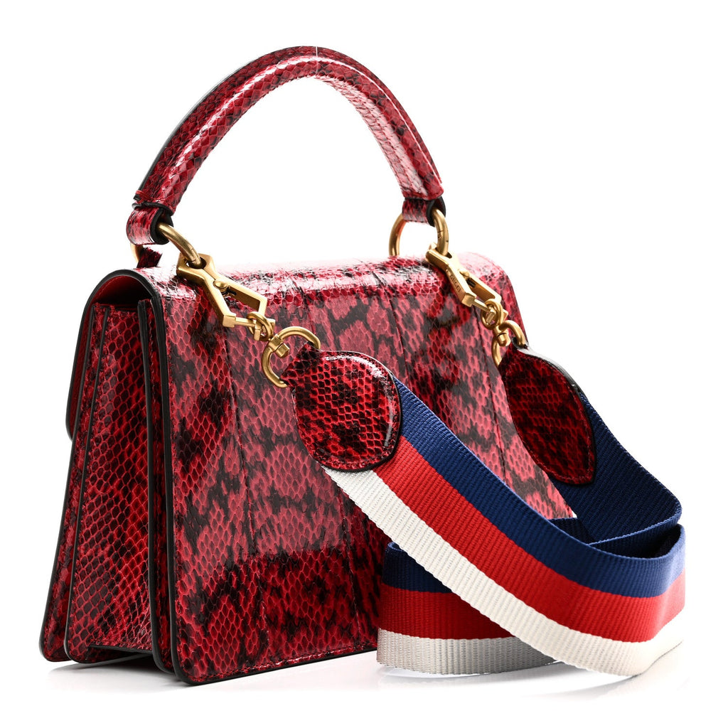 Snakeskin Sylvie Web Small Queen Margaret Top Handle Bag Red