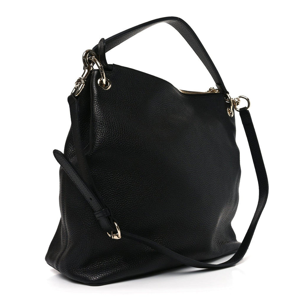 Pebbled Calfskin Large Soho Hobo Black