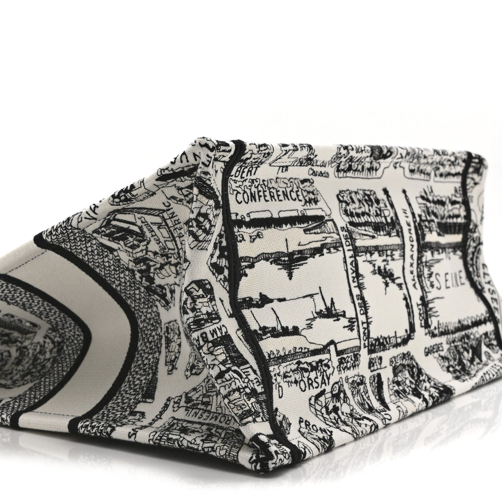 Canvas Embroidered Medium Plan De Paris Book Tote White Black