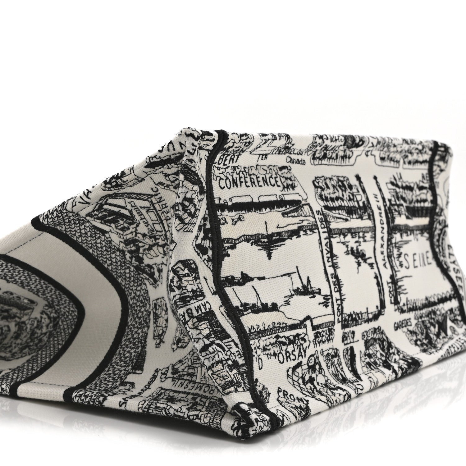 Canvas Embroidered Medium Plan De Paris Book Tote White Black