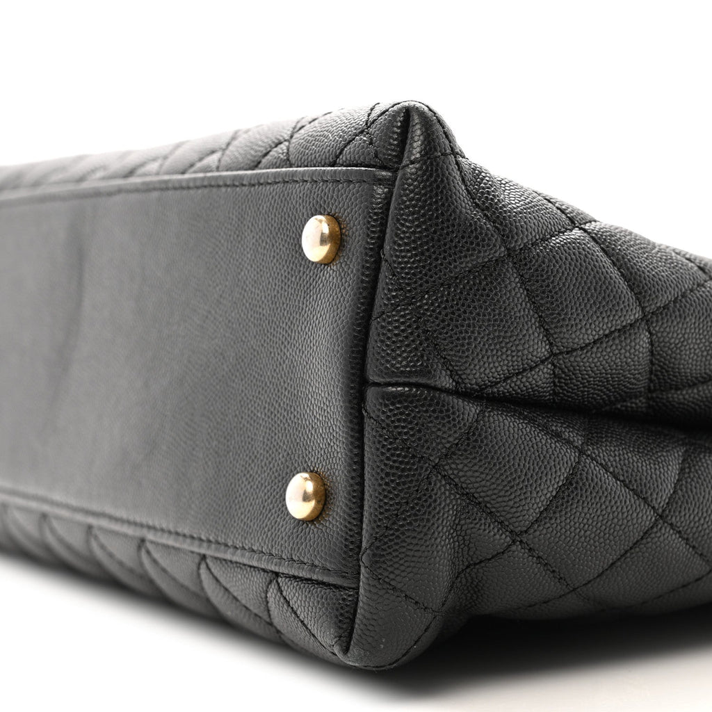 Caviar Lizard Quilted Large Coco Handle Flap Black