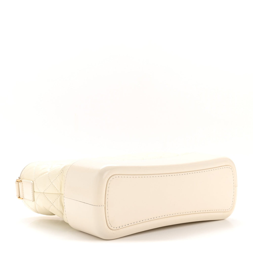 Aged Calfskin Quilted Medium Gabrielle Hobo White