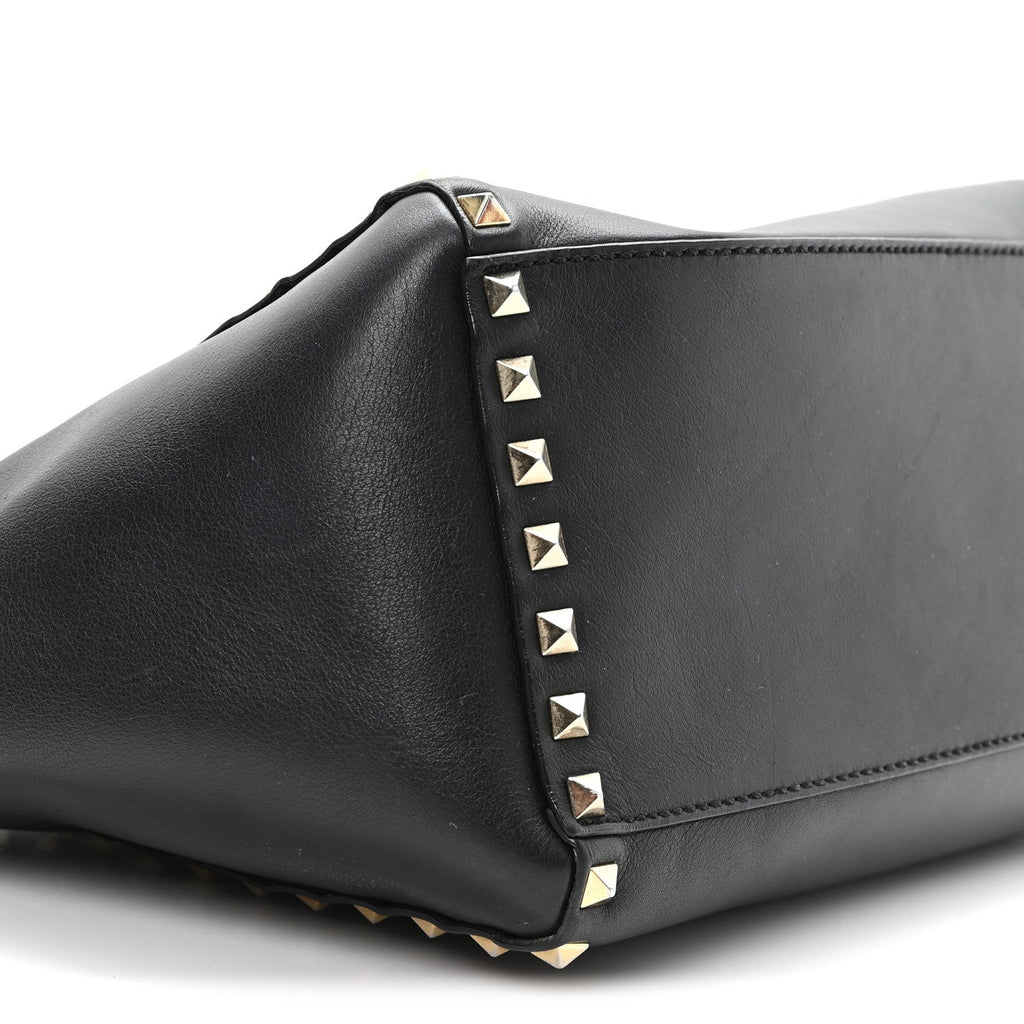 Vitello Small Rockstud Double Handle Tote Black