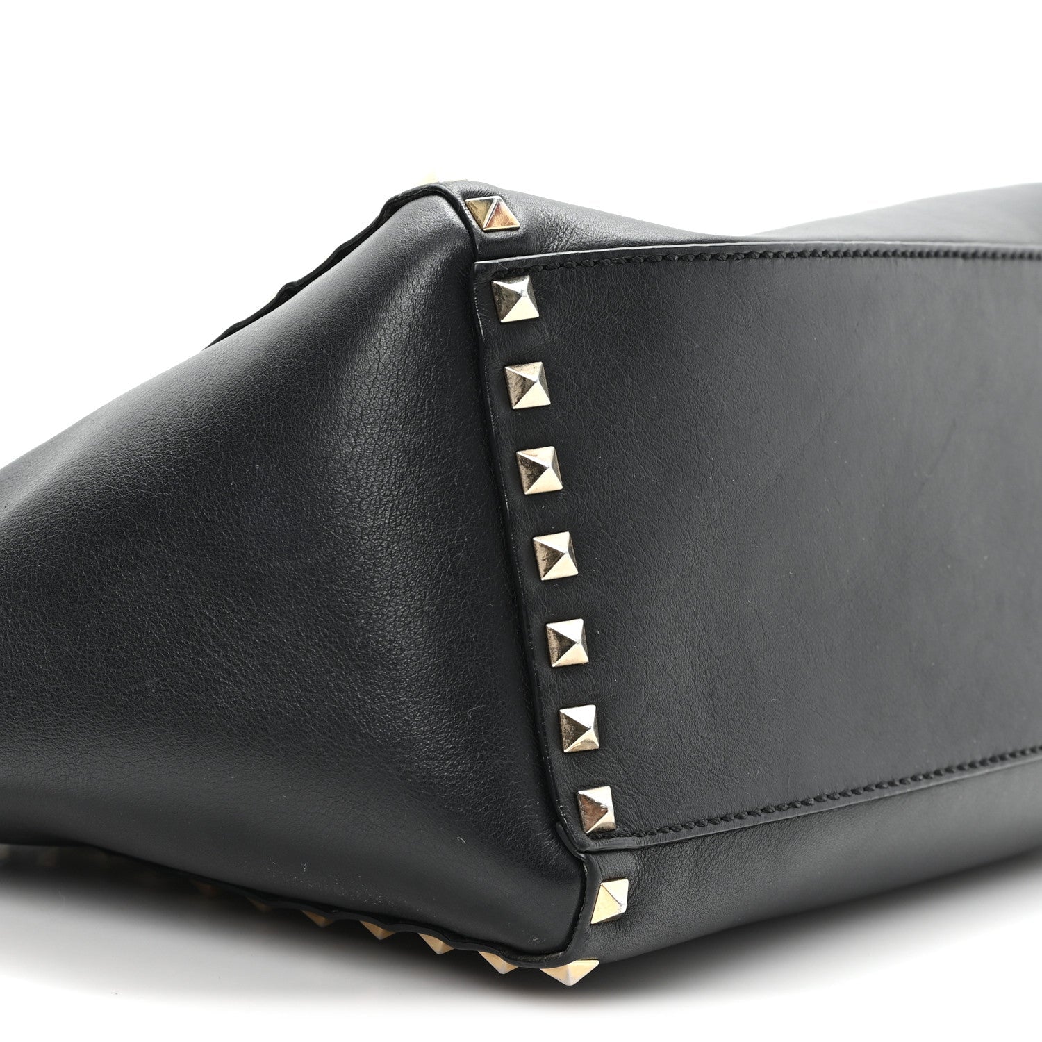 Vitello Small Rockstud Double Handle Tote Black
