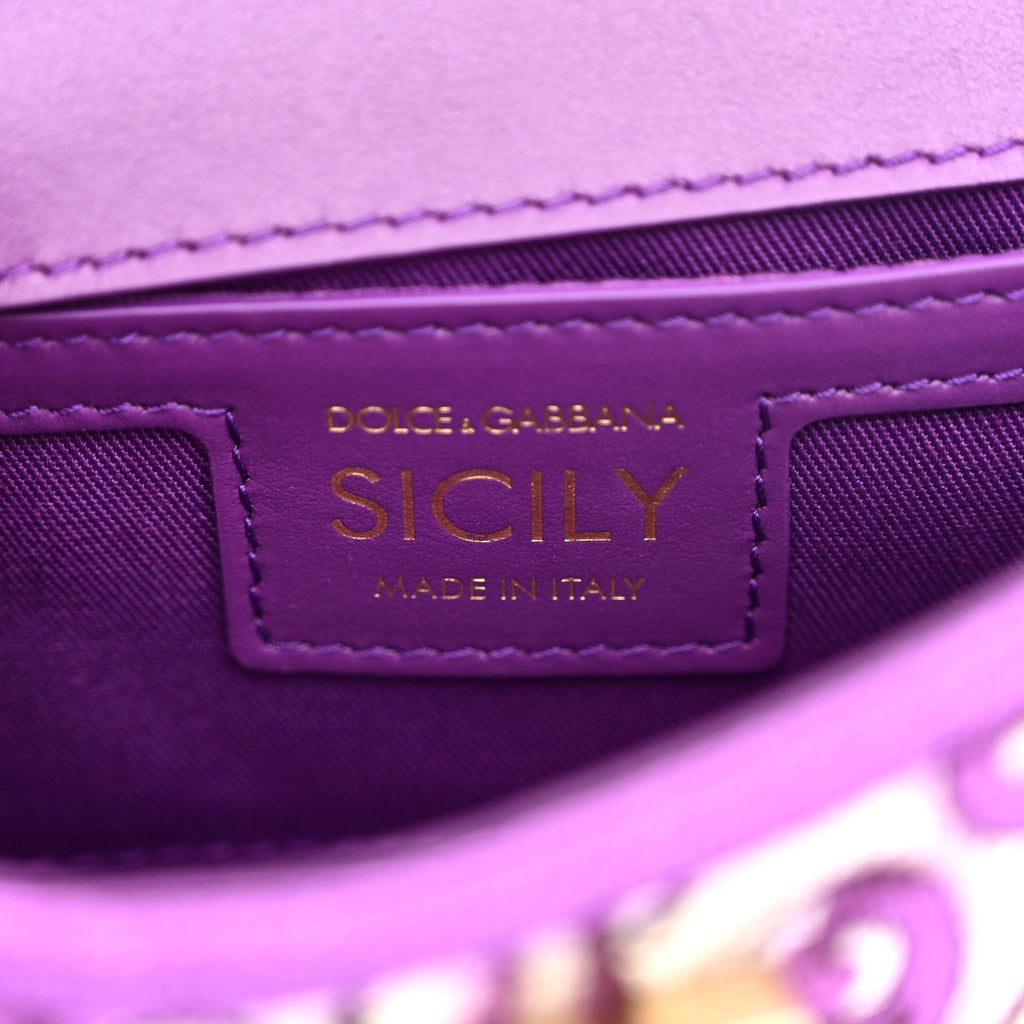 Canvas Embroidery Majolica Small Sicily Handbag Purple