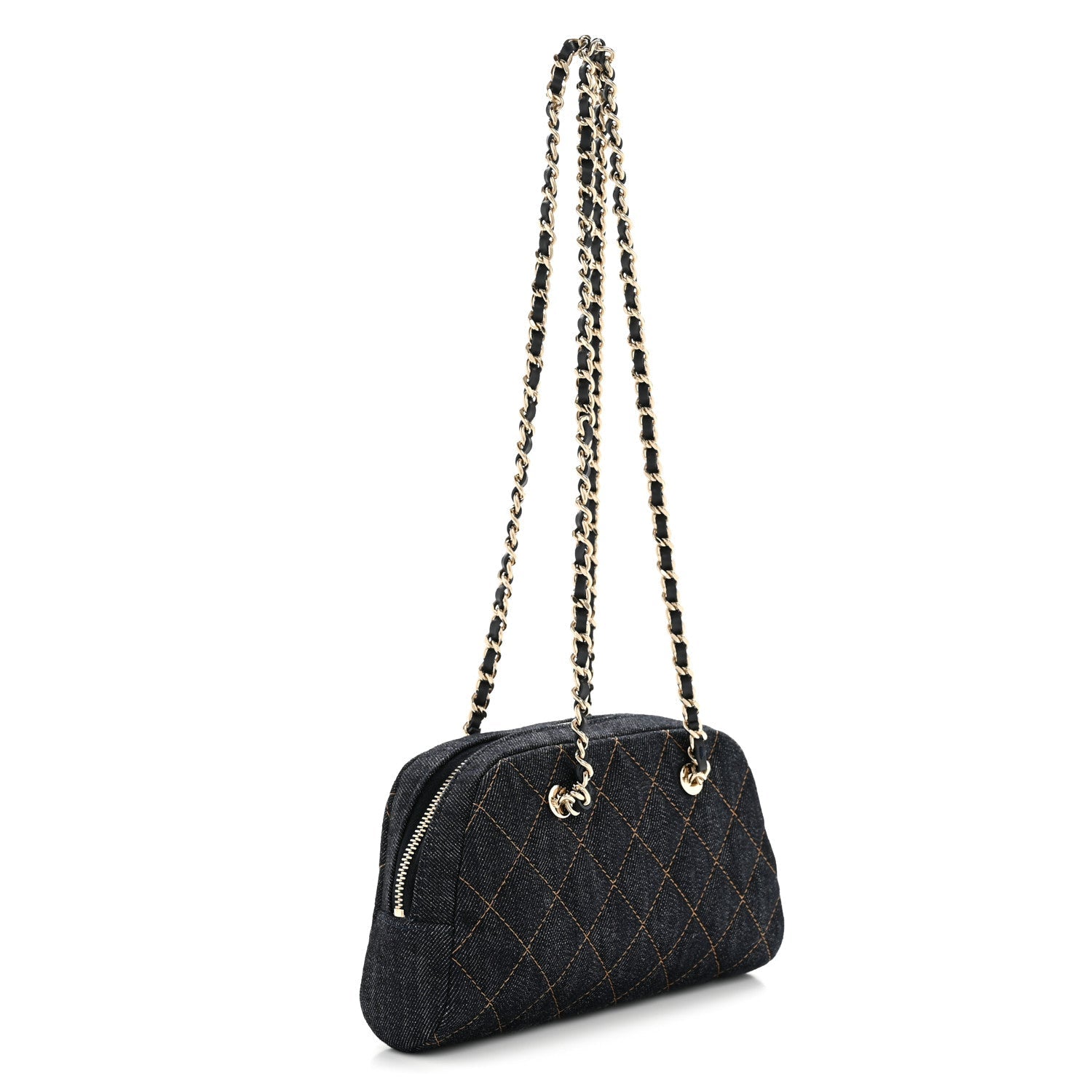 Denim Quilted Clutch With Chain Dark Blue Orange