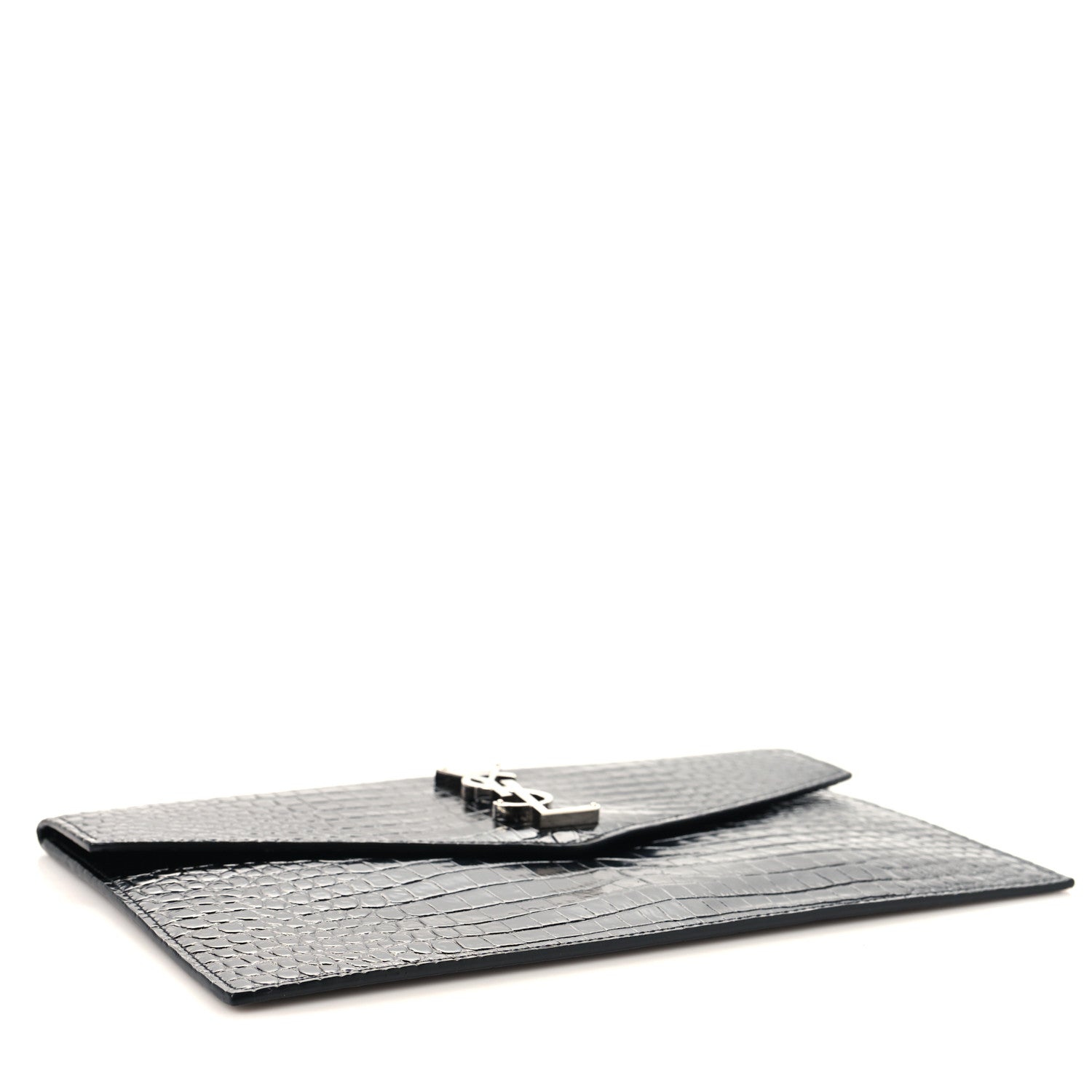 Calfskin Crocodile Embossed Uptown Monogram Pouch Black