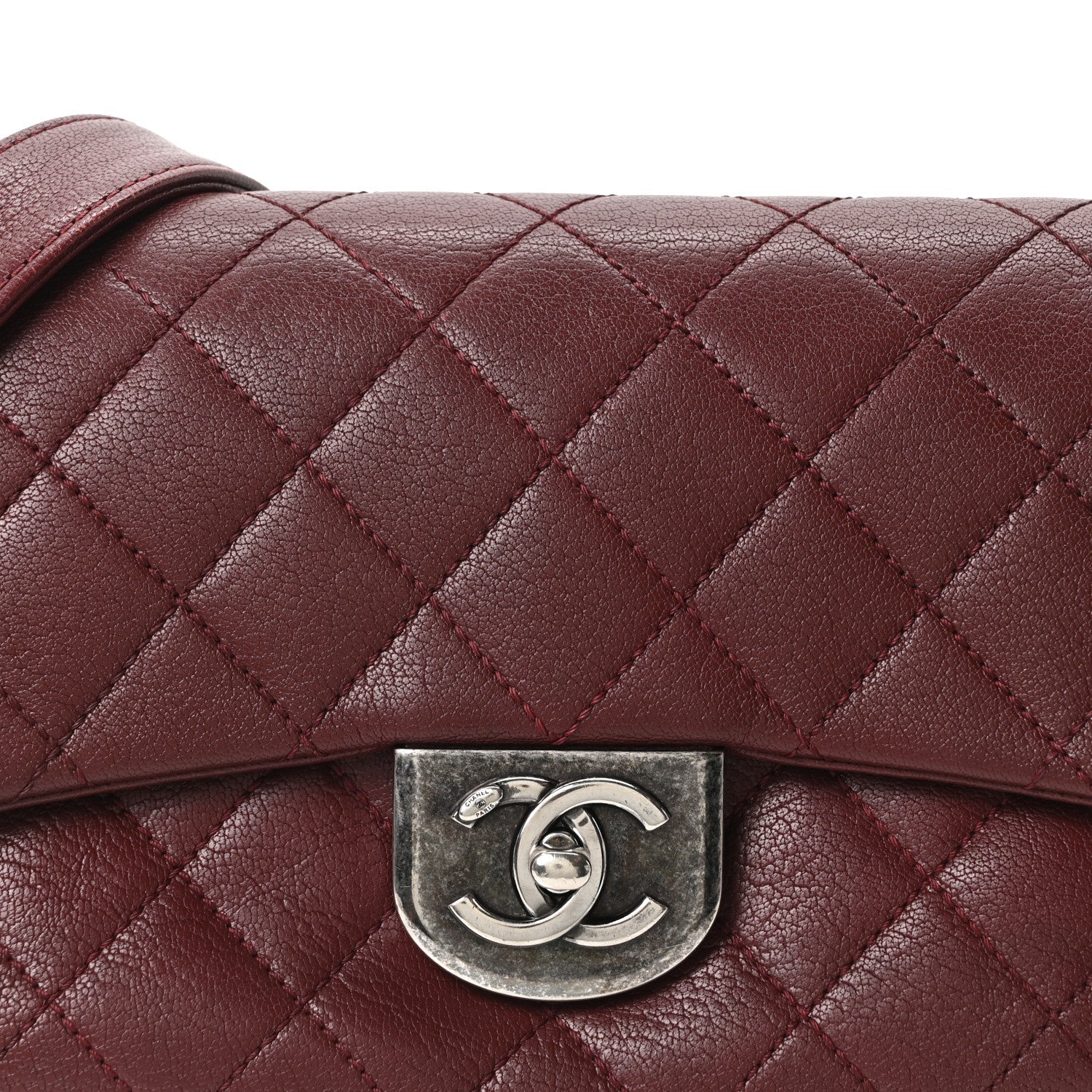 Shiny Goatskin Quilted Small Double Carry Waist Chain Flap Burgundy